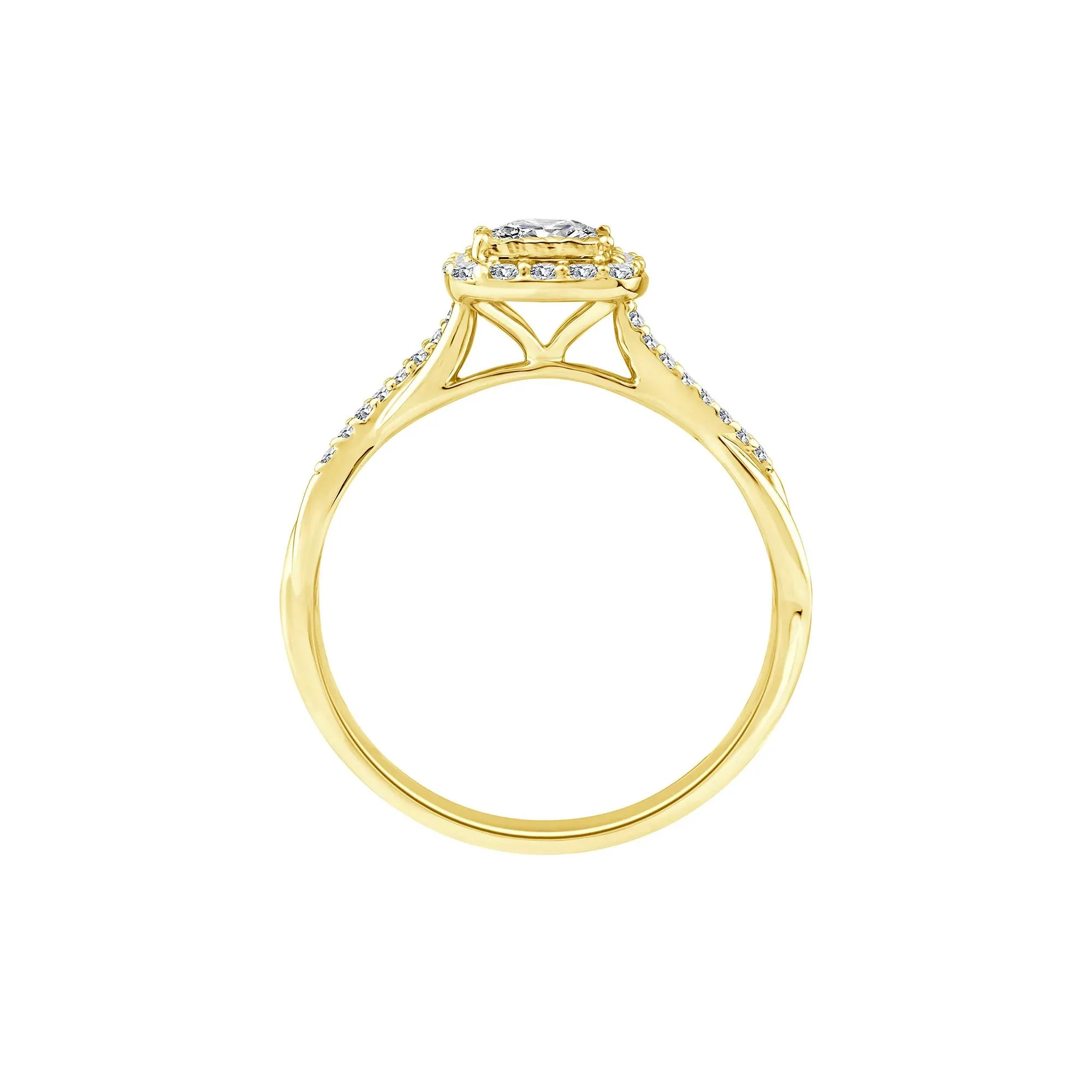 1/2 CT. Tw. Lab Grown Diamond Princess-Cut Halo Promise Ring 10K Yellow Gold Size 6 1.5mm - Image 2
