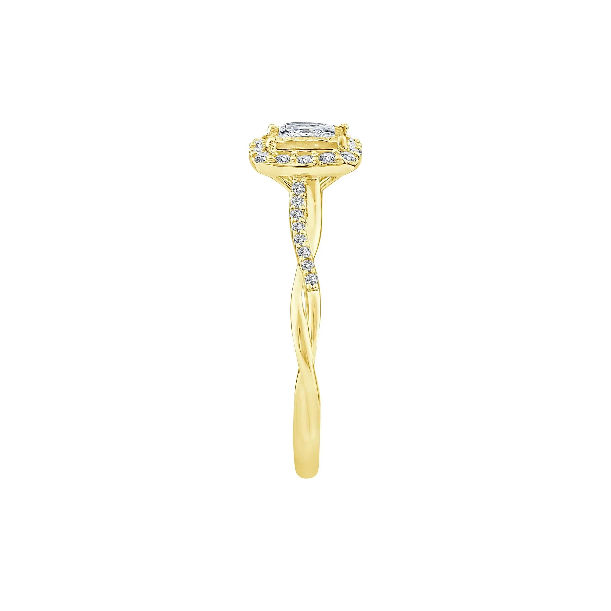 1/2 CT. Tw. Lab Grown Diamond Princess-Cut Halo Promise Ring 10K Yellow Gold Size 8 1.5mm - Image 3