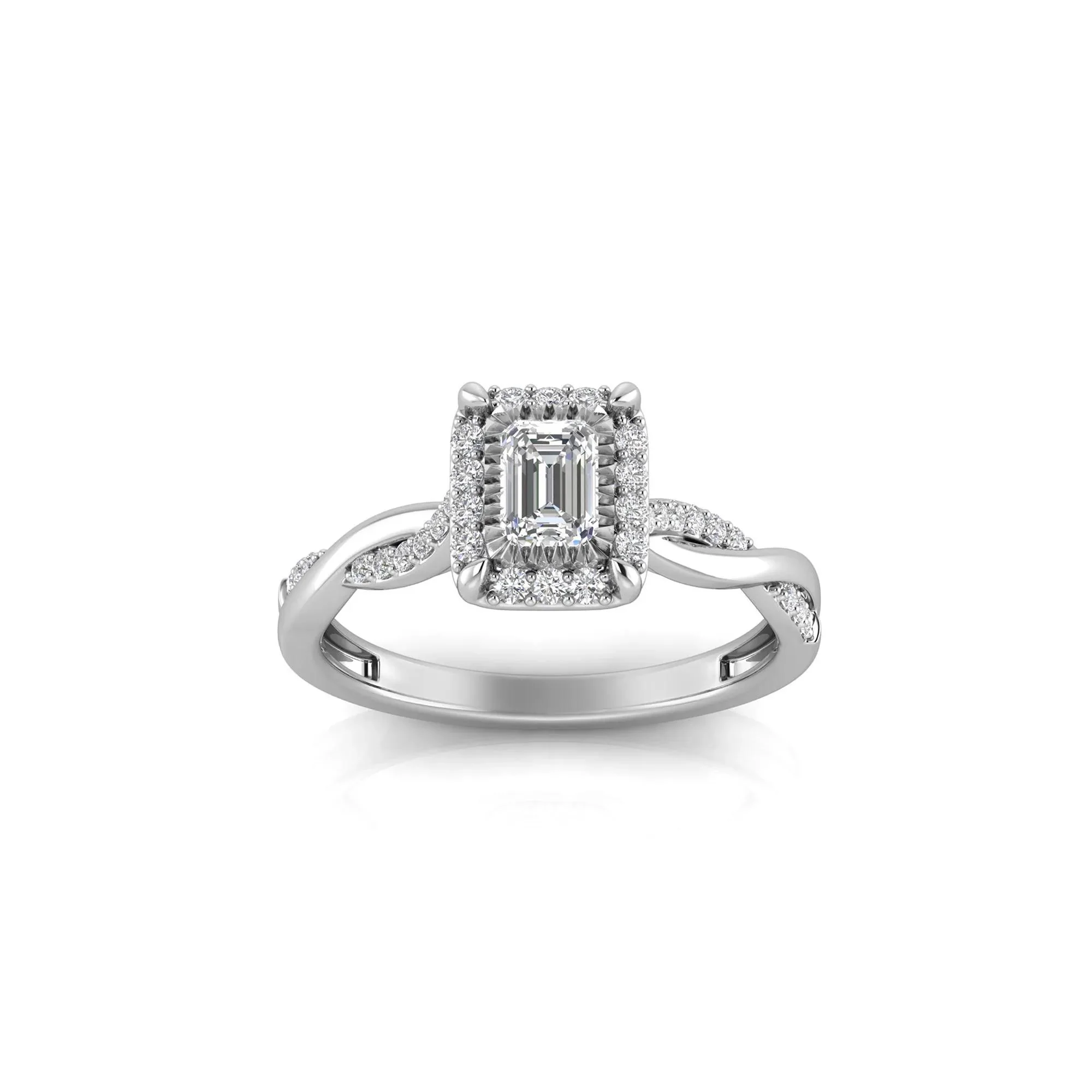 1/2 CT. Tw. Lab Grown Diamond Emerald-Cut Twist Shank Promise Ring 10K White Gold Size 9.5 1.5mm