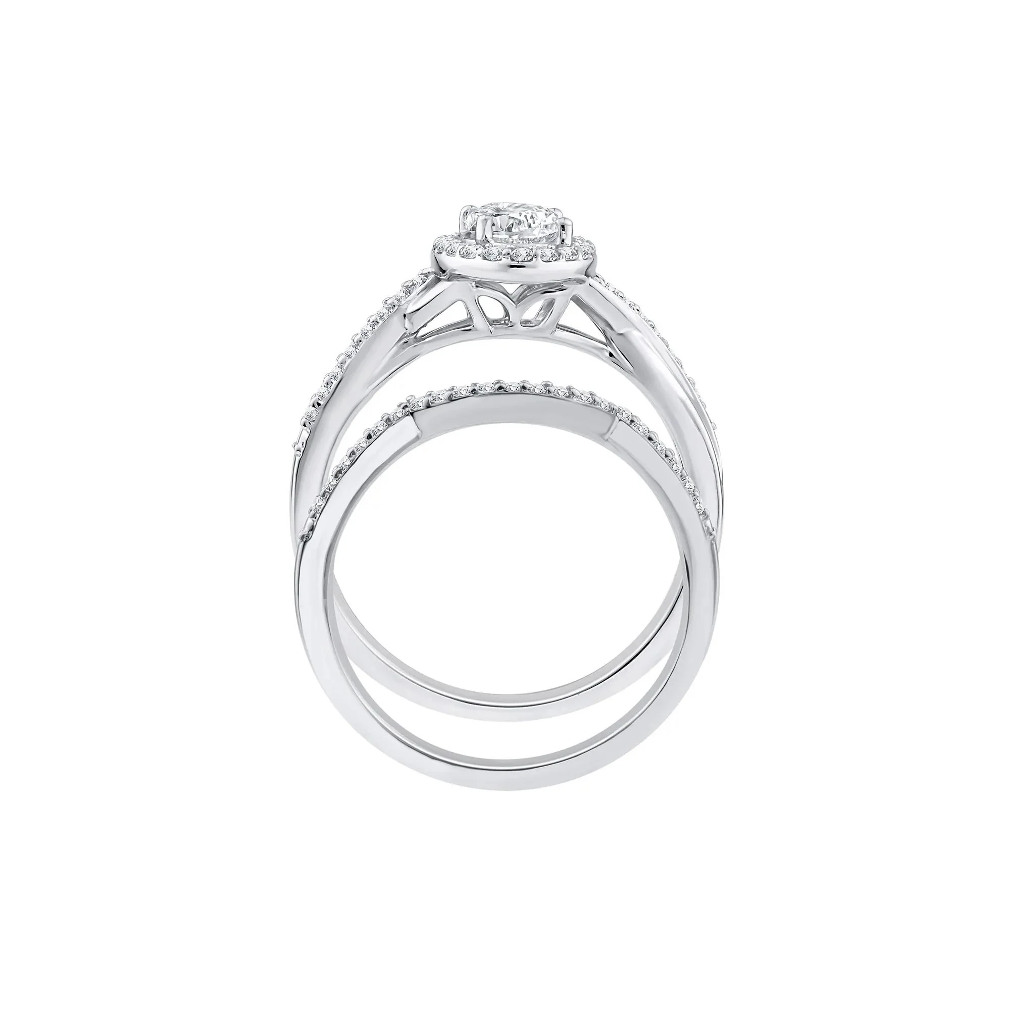 1 CT. Tw. Lab Grown Diamond Engagement Ring Set 10K White Gold Size 9 1.5mm - Image 2
