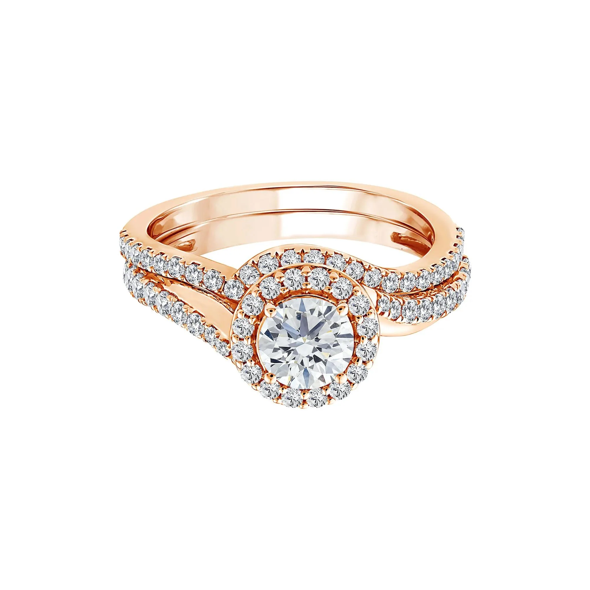 1/4 CT. Tw. Lab Grown Diamond Engagement Ring Set 10K Rose Gold Size 7.5 1mm