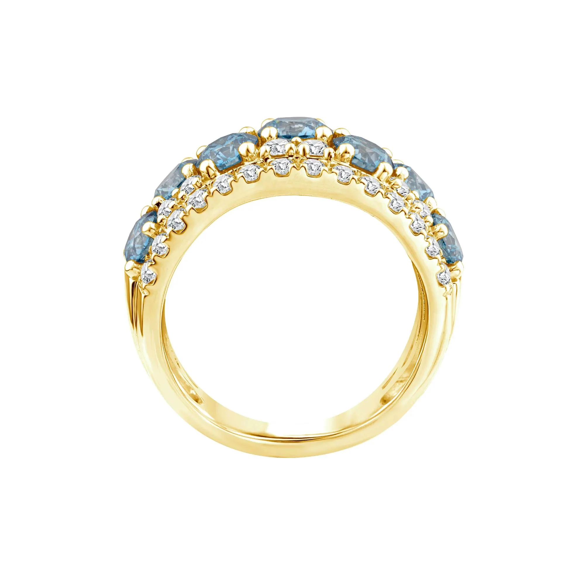 3 1/2 CT. Tw. Lab Grown Diamond Blue and White Band Ring 10K Yellow Gold Round Brilliant Cut Size 7.5 2.5mm - Image 2