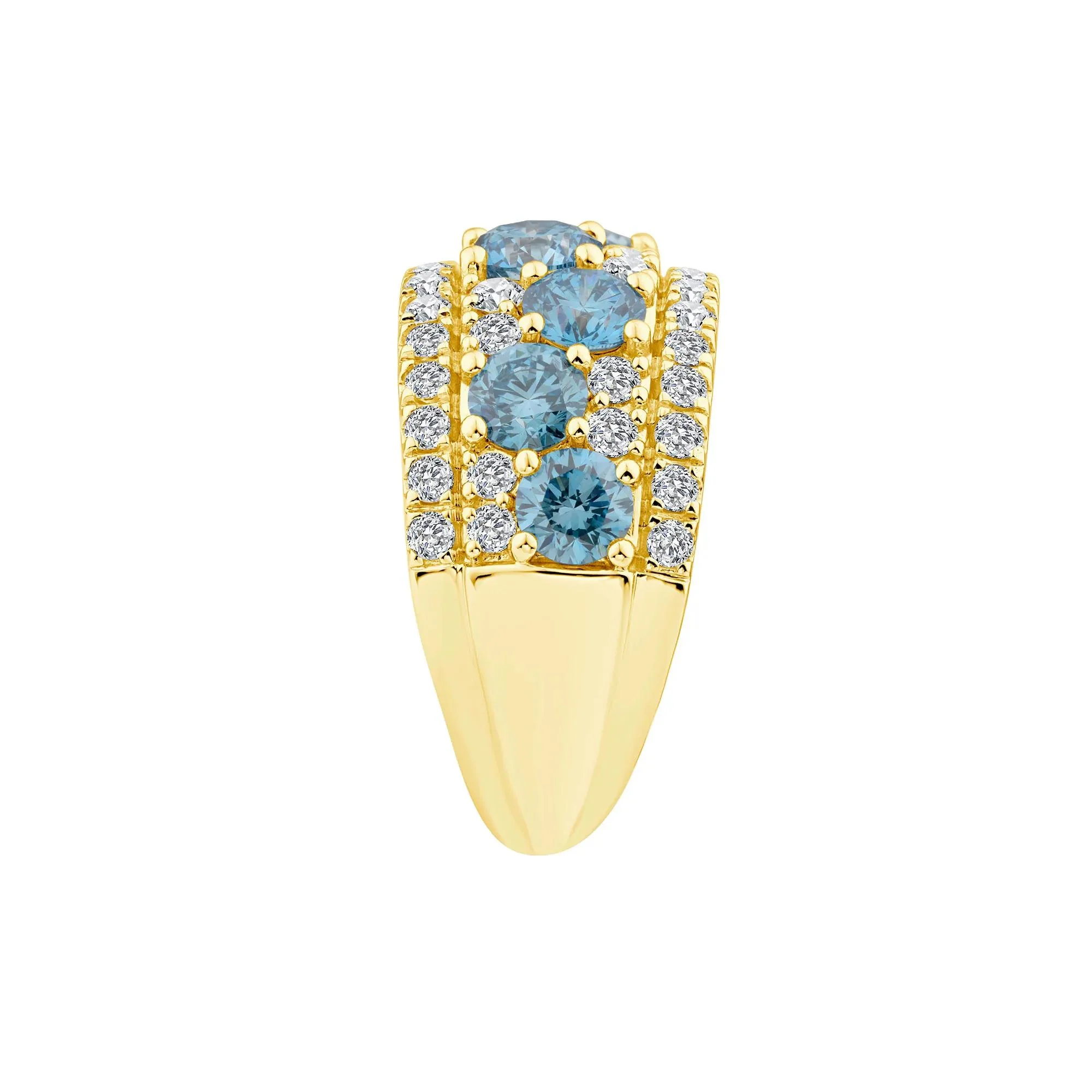3 1/2 CT. Tw. Lab Grown Diamond Blue and White Band Ring 10K Yellow Gold Round Brilliant Cut Size 7.5 2.5mm - Image 3
