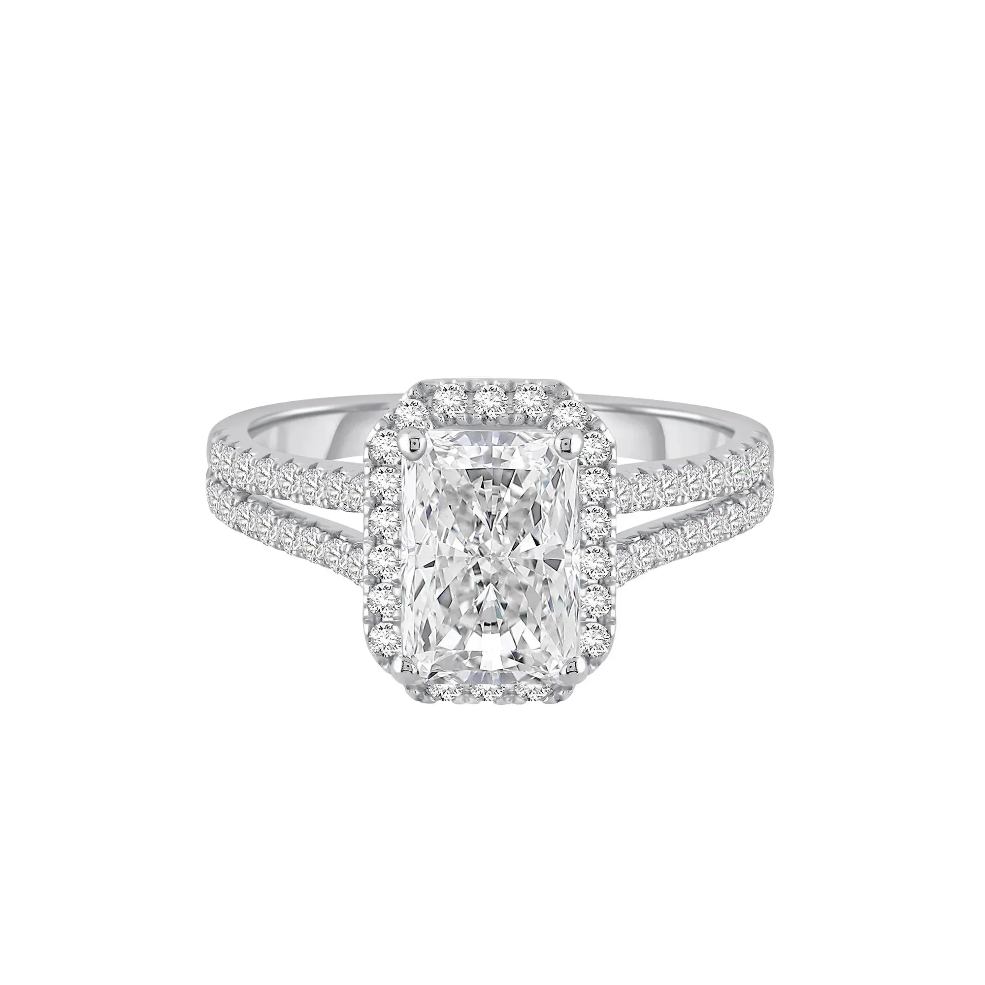 3 CT. Tw. Lab Grown Diamond Radiant-Cut Halo Engagement Ring 14K White Gold Size 6 11.5mm