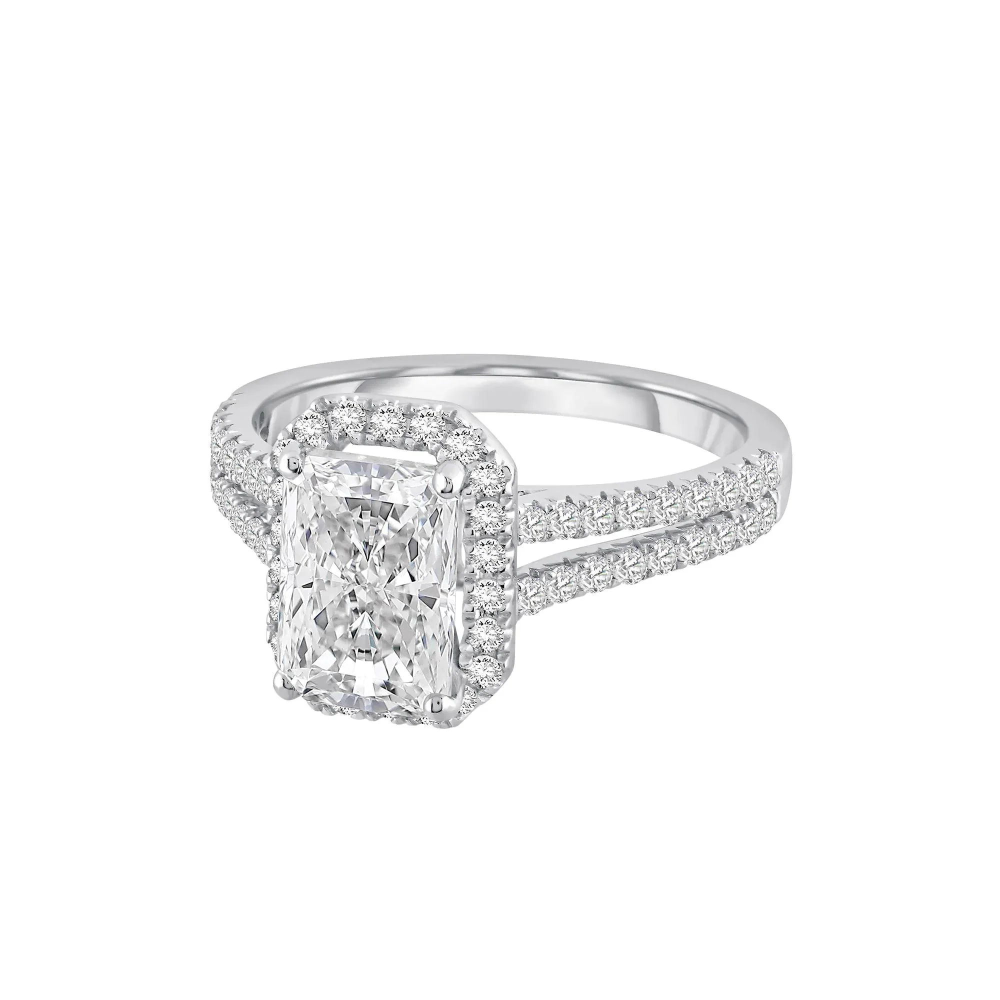 3 CT. Tw. Lab Grown Diamond Radiant-Cut Halo Engagement Ring 14K White Gold Size 7.5 11.5mm - Image 4