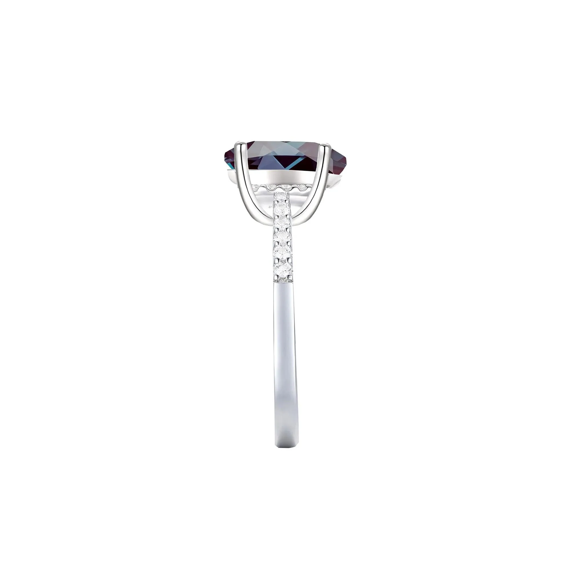 1/7 CT. Tw. Lab-Created Alexandrite and Diamond Ring 10K White Gold Size 7.5 1mm - Image 2