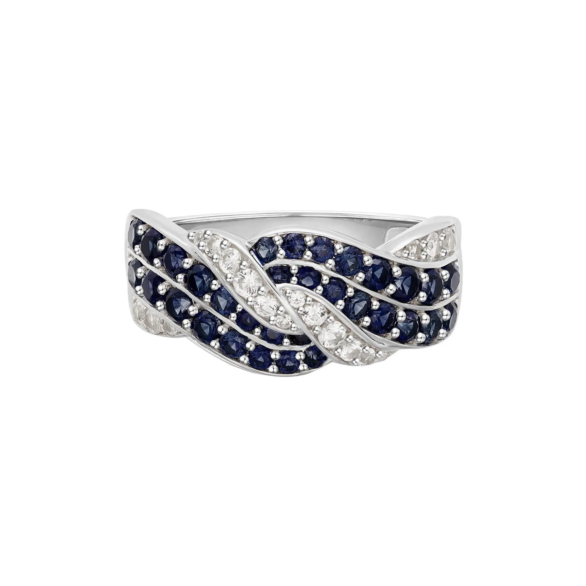 1/4 CT. Tw. Blue Sapphire & Diamond Band Ring 10K White Gold Size 6.5 1mm