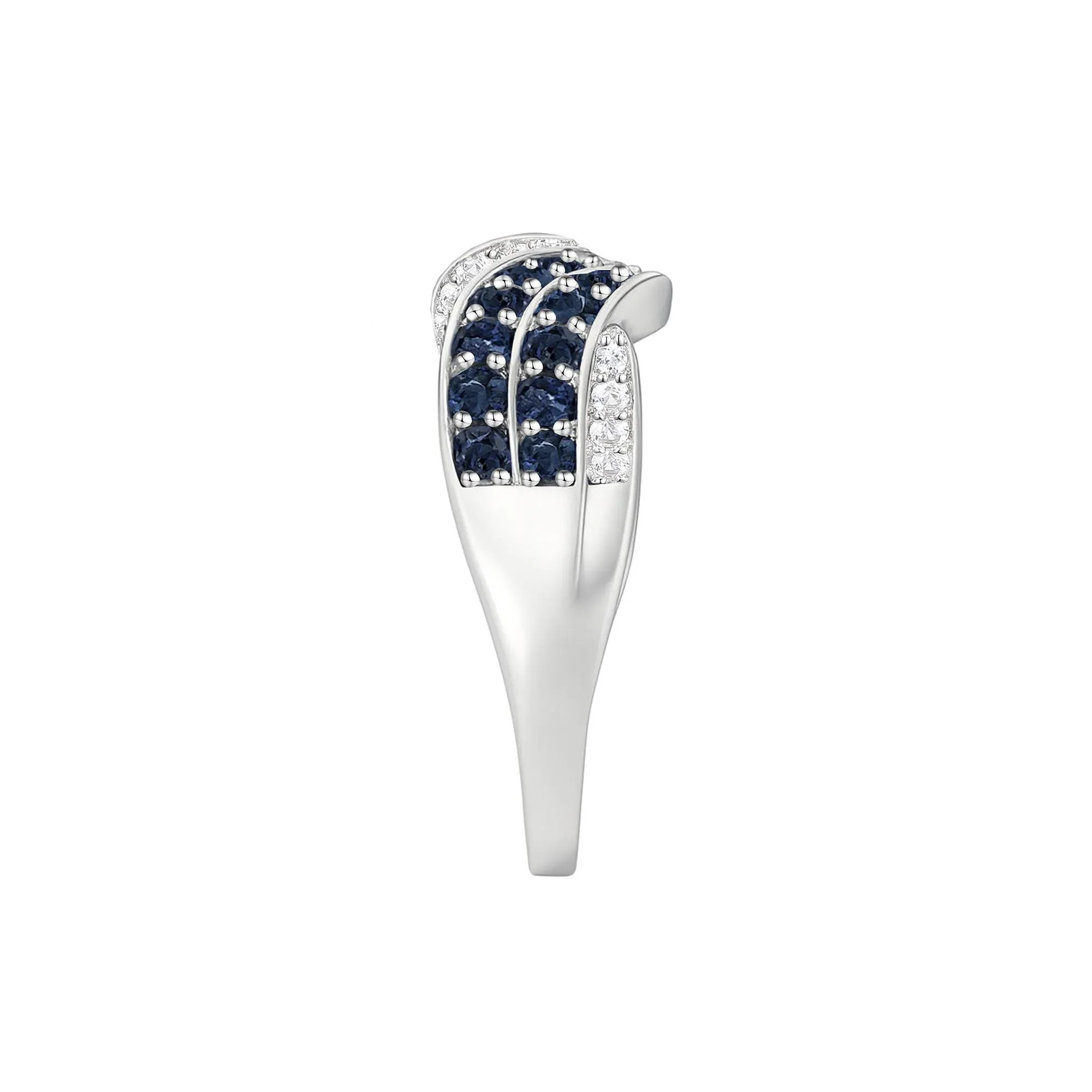 1/4 CT. Tw. Blue Sapphire & Diamond Band Ring 10K White Gold Size 7 1mm - Image 2