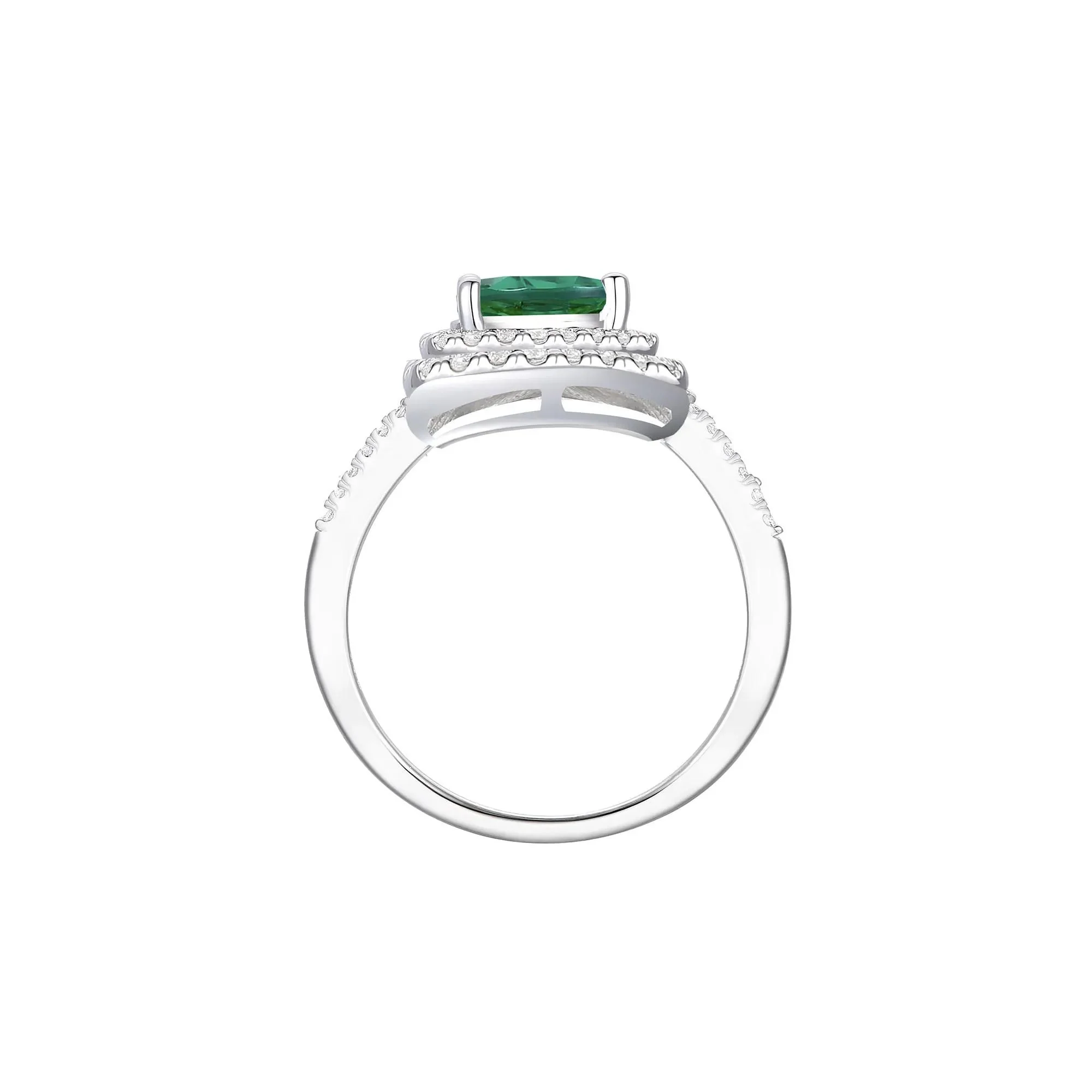 Lab-Created Emerald & Lab-Created White Sapphire Halo Ring .925 Sterling Silver Size 8 1mm - Image 2