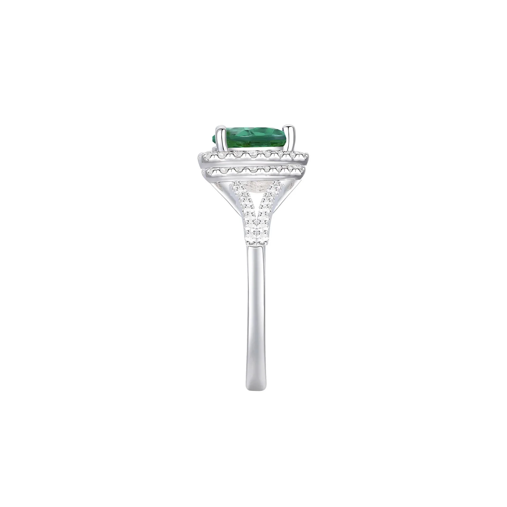 Lab-Created Emerald & Lab-Created White Sapphire Halo Ring .925 Sterling Silver Size 8 1mm - Image 3