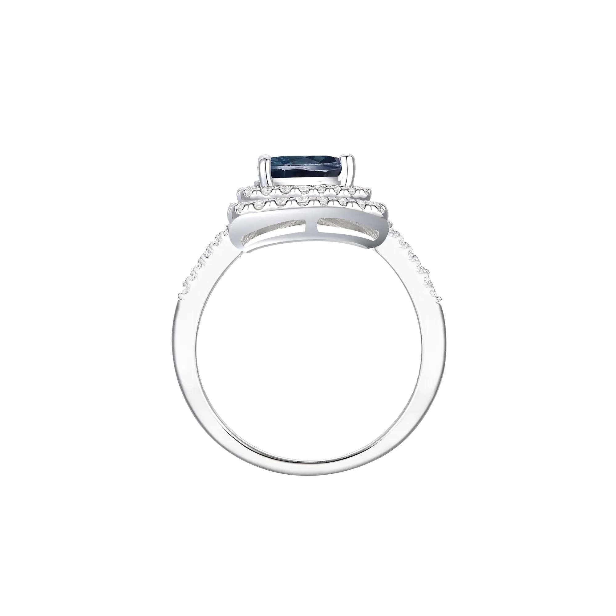 Lab-Created Gemstone & Lab-Created White Sapphire Halo Ring .925 Sterling Silver Size 7 1mm - Image 2