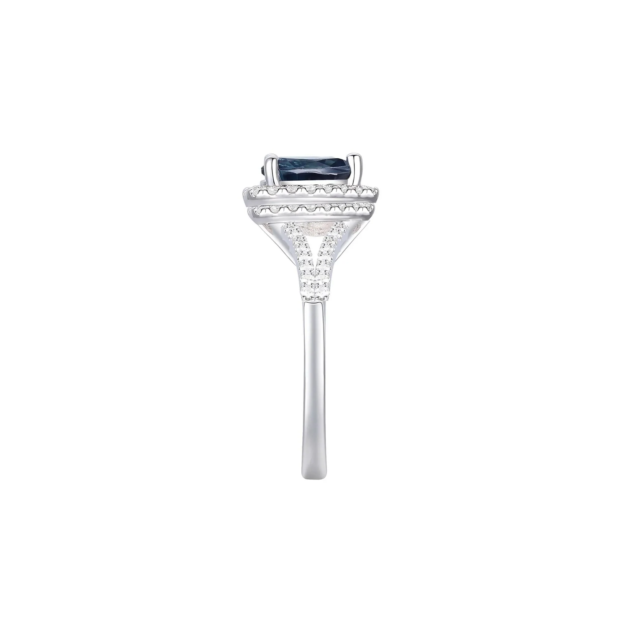 Lab-Created Gemstone & Lab-Created White Sapphire Halo Ring .925 Sterling Silver Size 7 1mm - Image 3