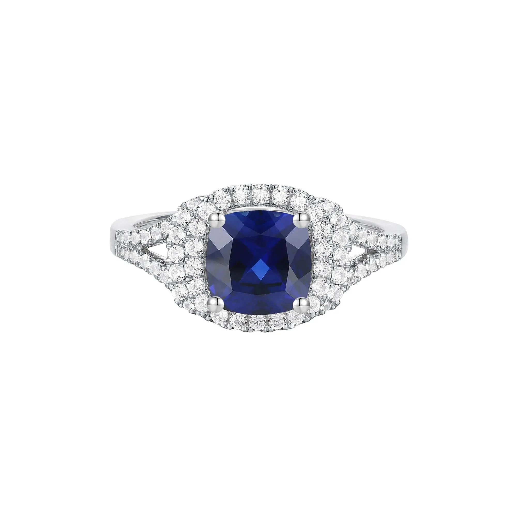Lab-Created Gemstone & Lab-Created White Sapphire Halo Ring .925 Sterling Silver Size 9 1mm