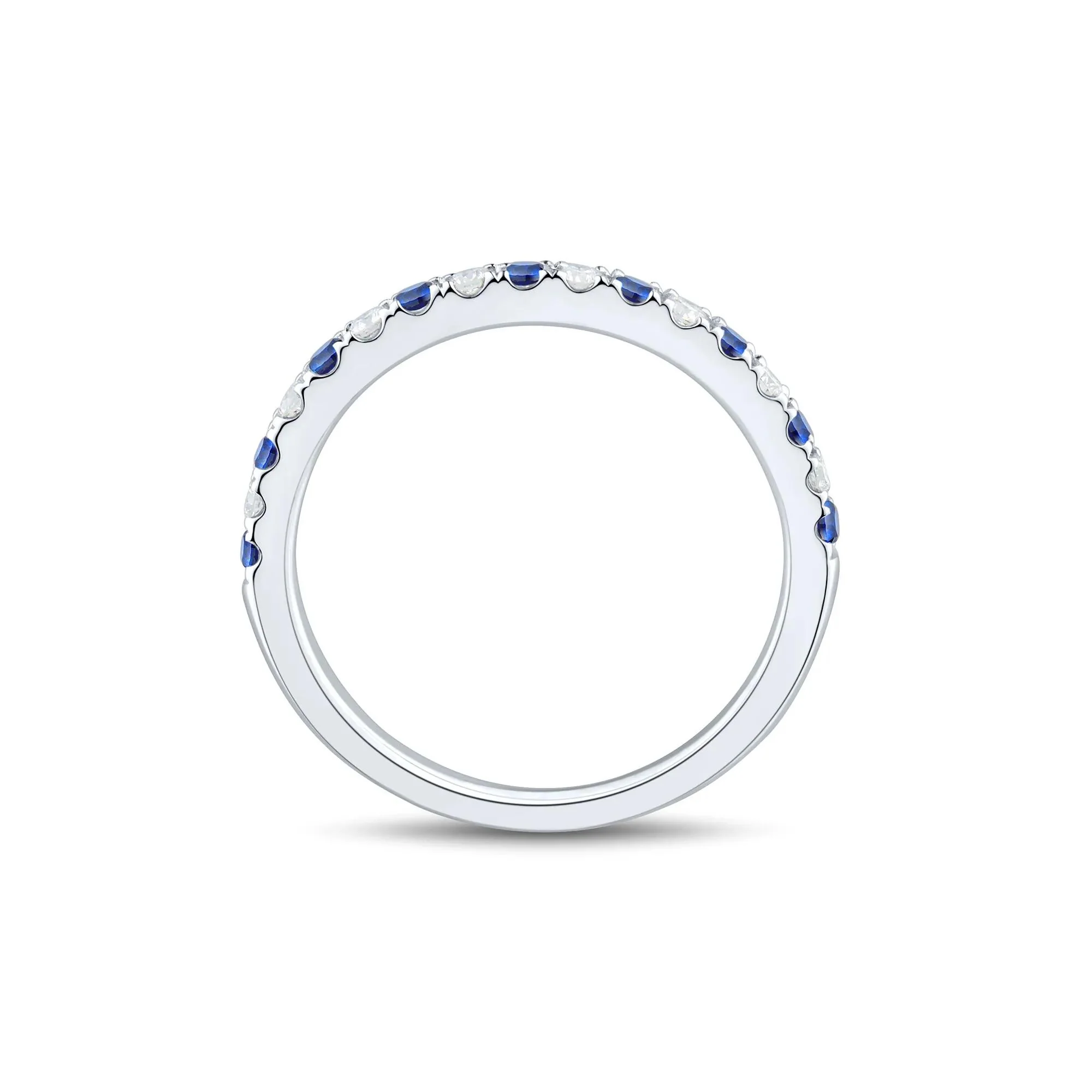 1/7 CT. Tw. Lab Grown Diamond & Lab-Created Blue Sapphire Anniversary Band Ring 14K White Gold Size 6.5 1.5mm - Image 3