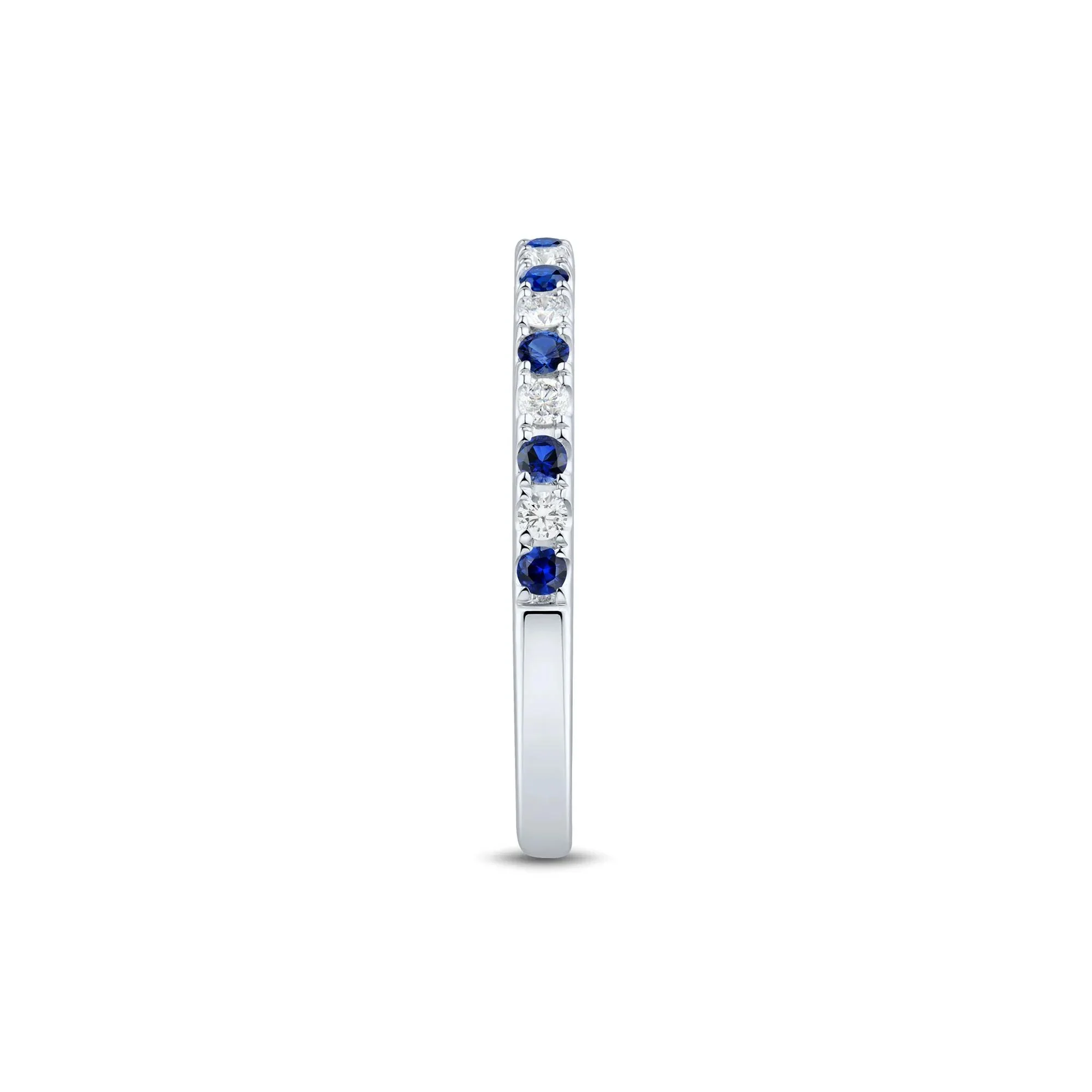 1/7 CT. Tw. Lab Grown Diamond & Lab-Created Blue Sapphire Anniversary Band Ring 14K White Gold Size 8 1.5mm - Image 2
