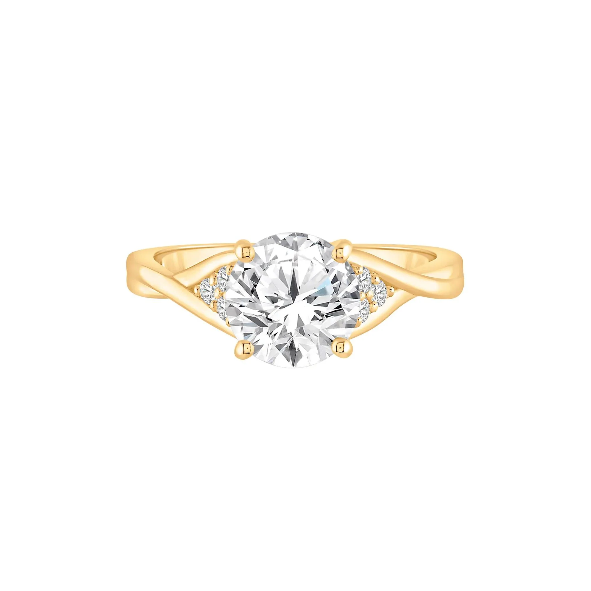 2 CT. Tw. Lab Grown Diamond Round Engagement Ring 14K Yellow Gold Round Brilliant Cut Size 6 8mm