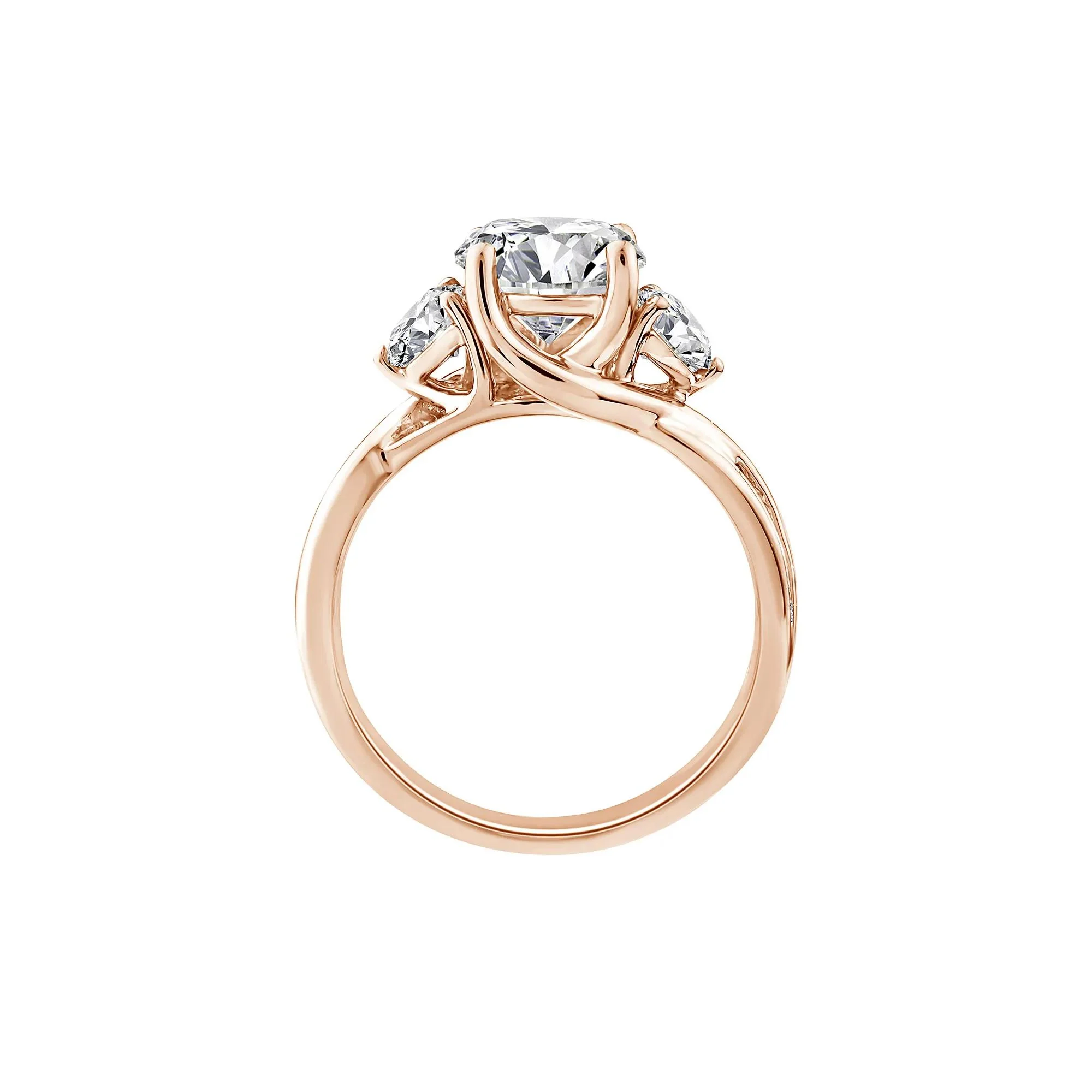 2 3/4 CT. Tw. Lab Grown Diamond Three-Stone Engagement Ring 10K Rose Gold Size 7 1.5mm - Image 2