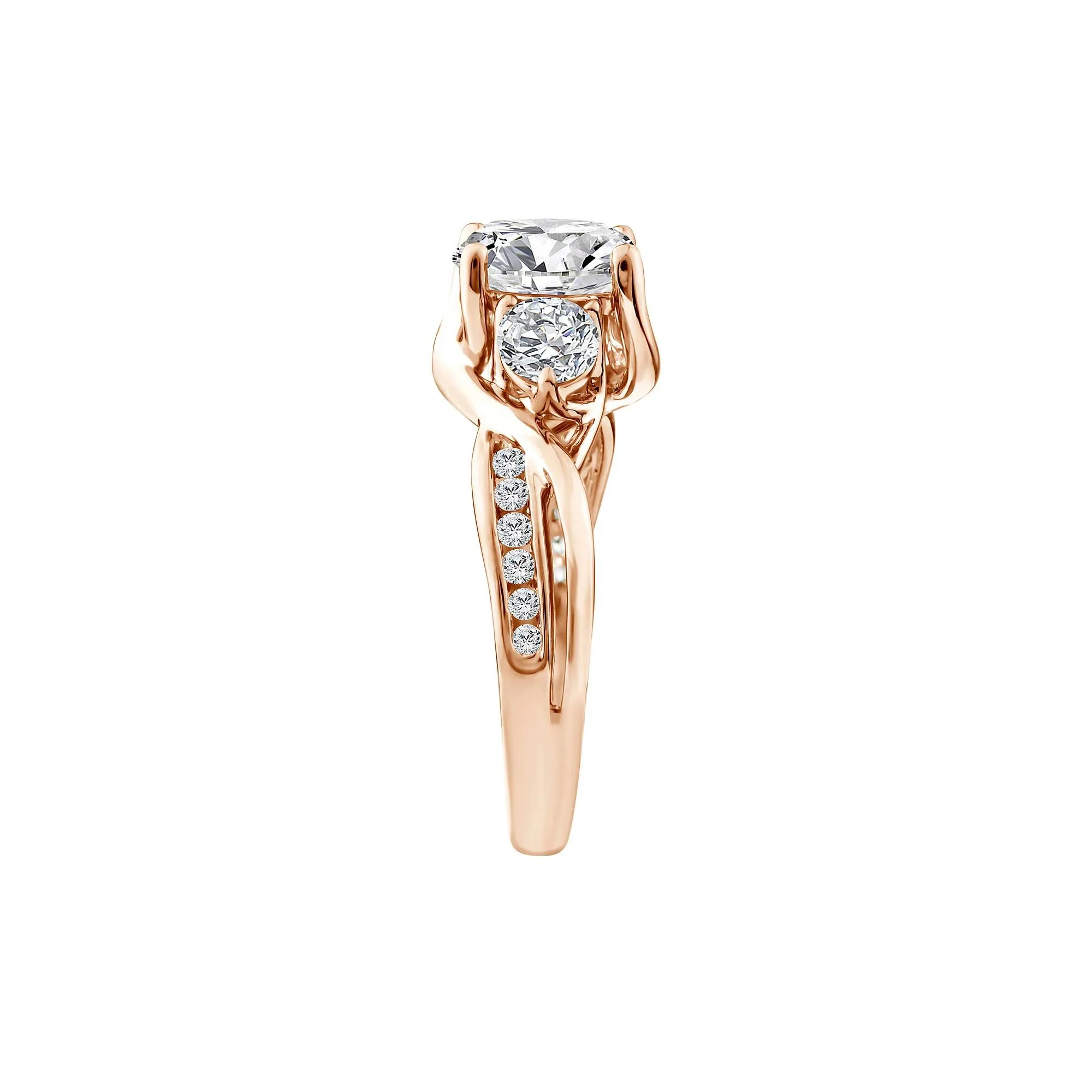 2 3/4 CT. Tw. Lab Grown Diamond Three-Stone Engagement Ring 10K Rose Gold Size 8 1.5mm - Image 3