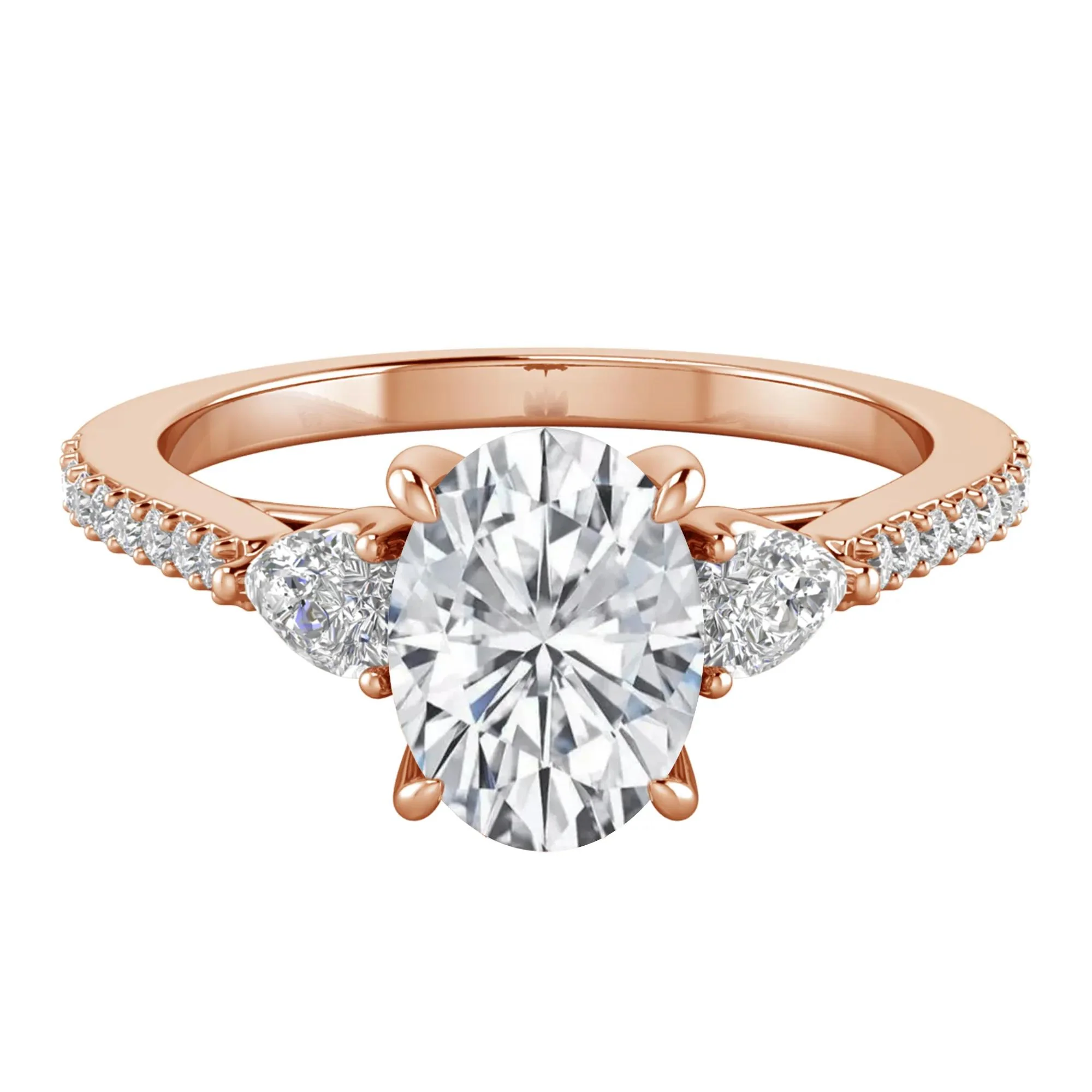 1 CT. Tw. Lab Grown Diamond Three-Stone Engagement Ring 10K Rose Gold Size 8 1.5mm