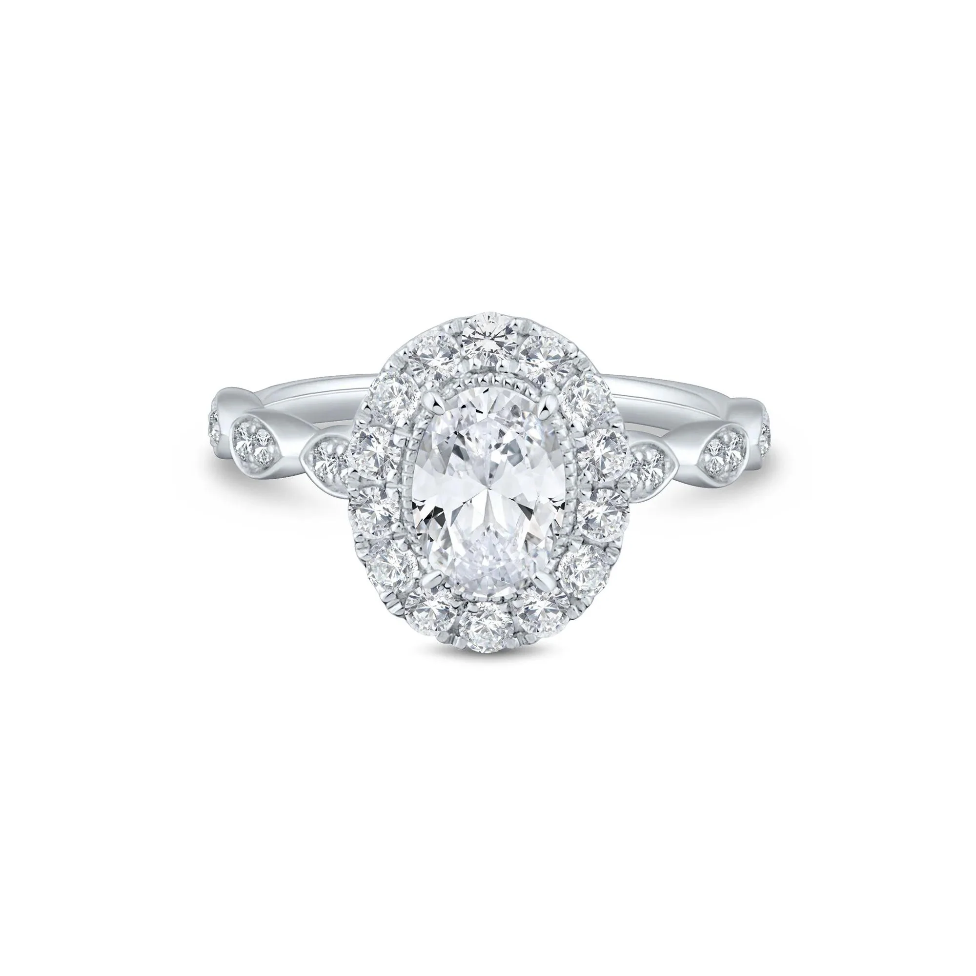 1/2 CT. Tw. Oval Diamond Engagement Ring 14K White Gold Round Brilliant Cut Size 6 1.5mm