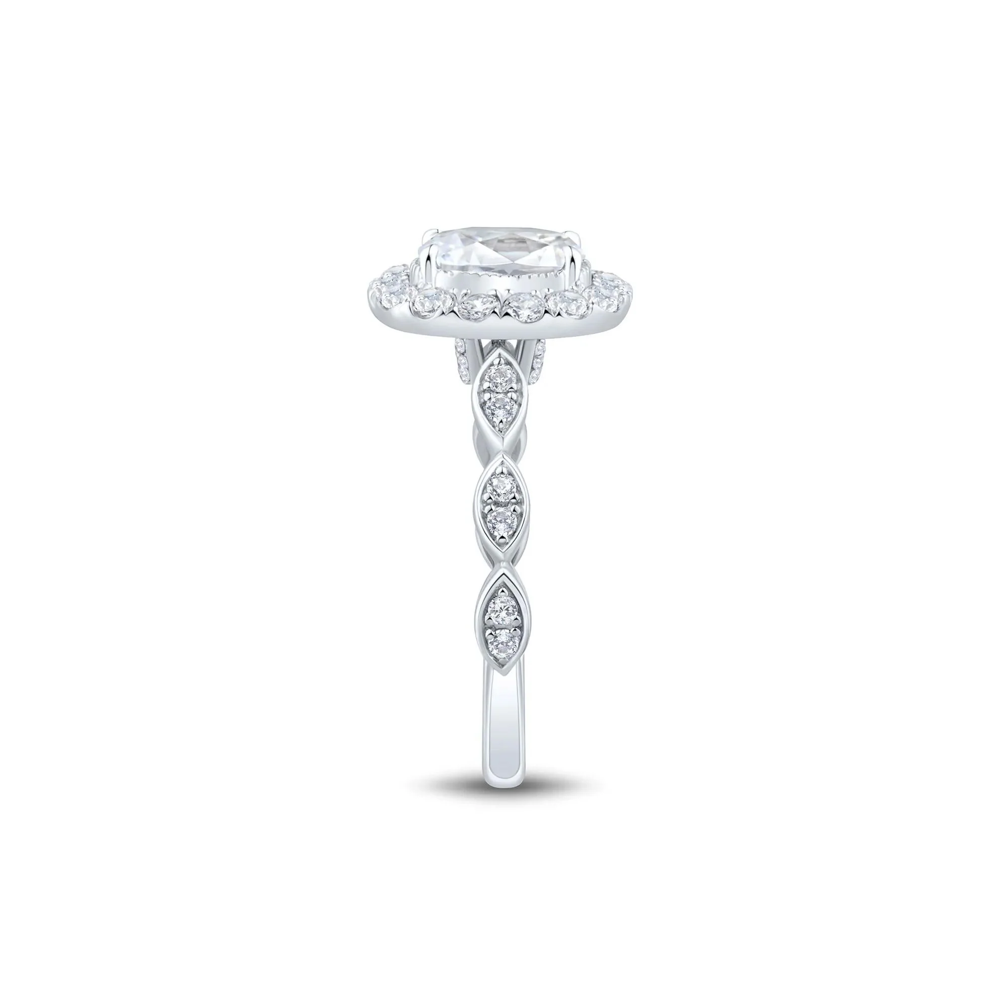 1/2 CT. Tw. Oval Diamond Engagement Ring 14K White Gold Round Brilliant Cut Size 6.5 1.5mm - Image 2