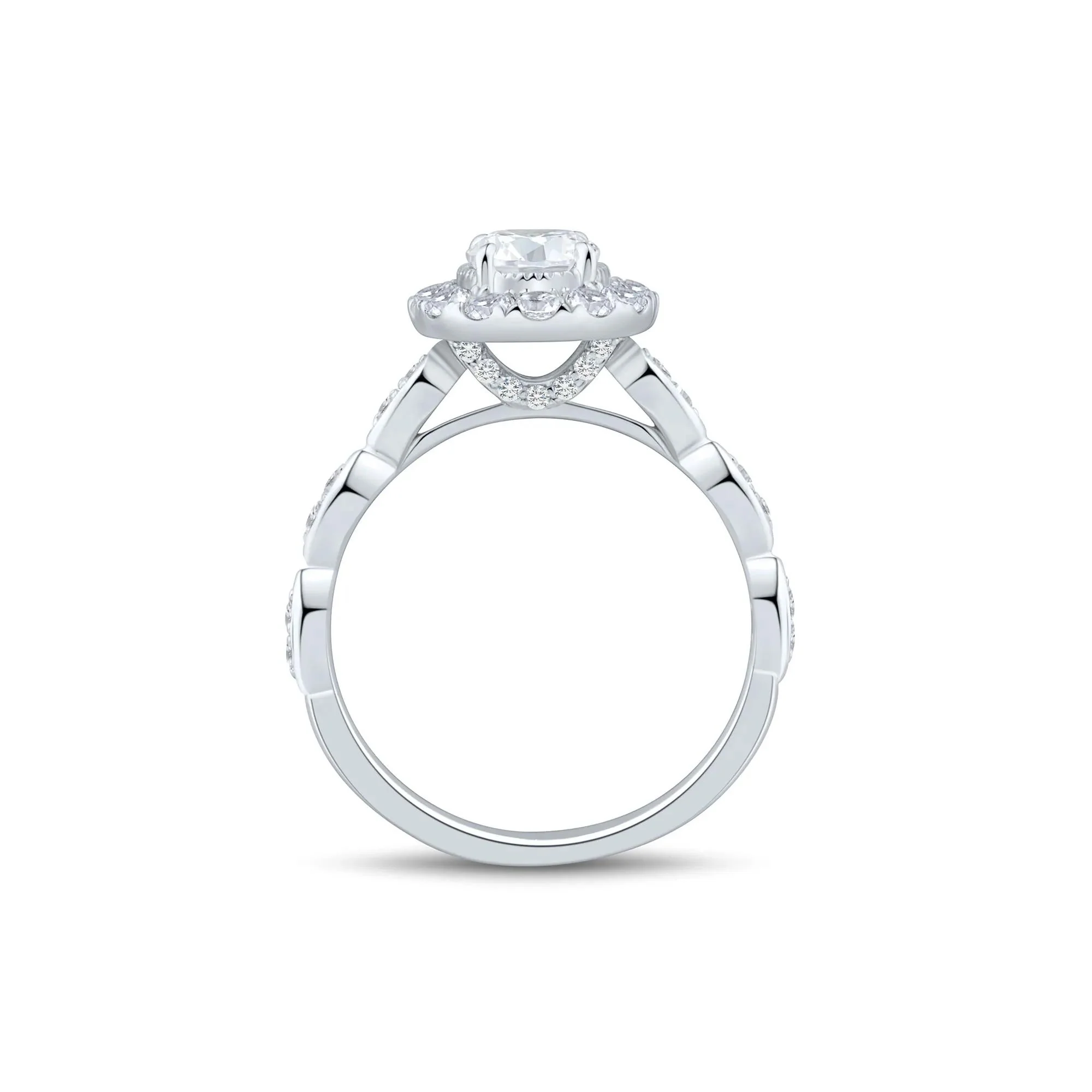 1/2 CT. Tw. Oval Diamond Engagement Ring 14K White Gold Round Brilliant Cut Size 7.5 1.5mm - Image 3