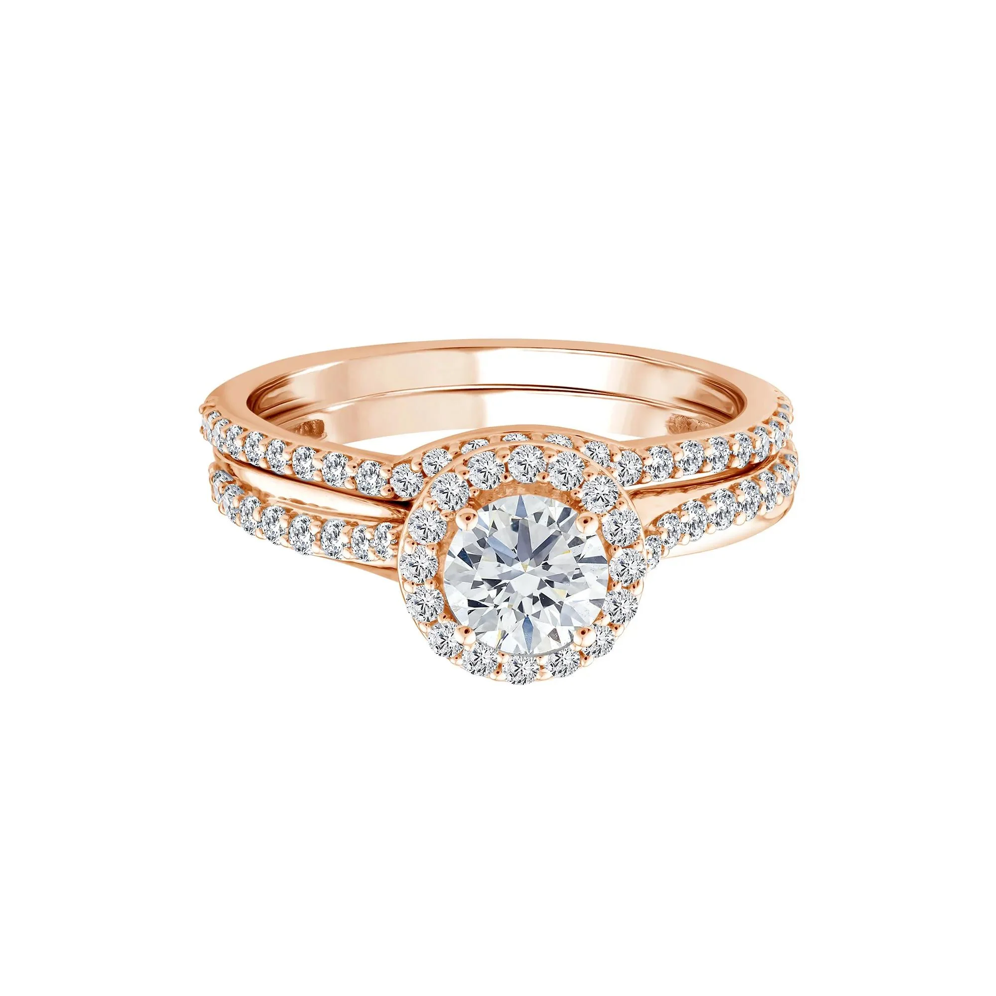 1/5 CT. Tw. Lab Grown Diamond Engagement Ring Set 10K Rose Gold Size 8.5 1mm