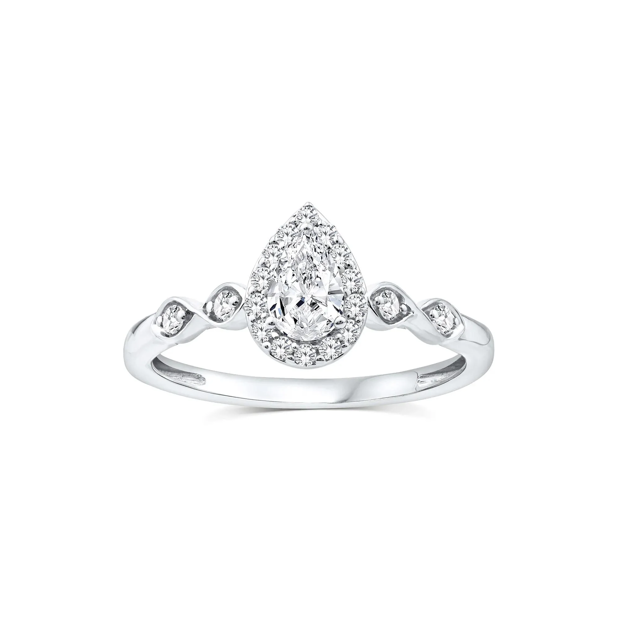 1/2 CT. Tw. Lab Grown Diamond Pear Promise Ring 10K White Gold Size 5.5 1mm