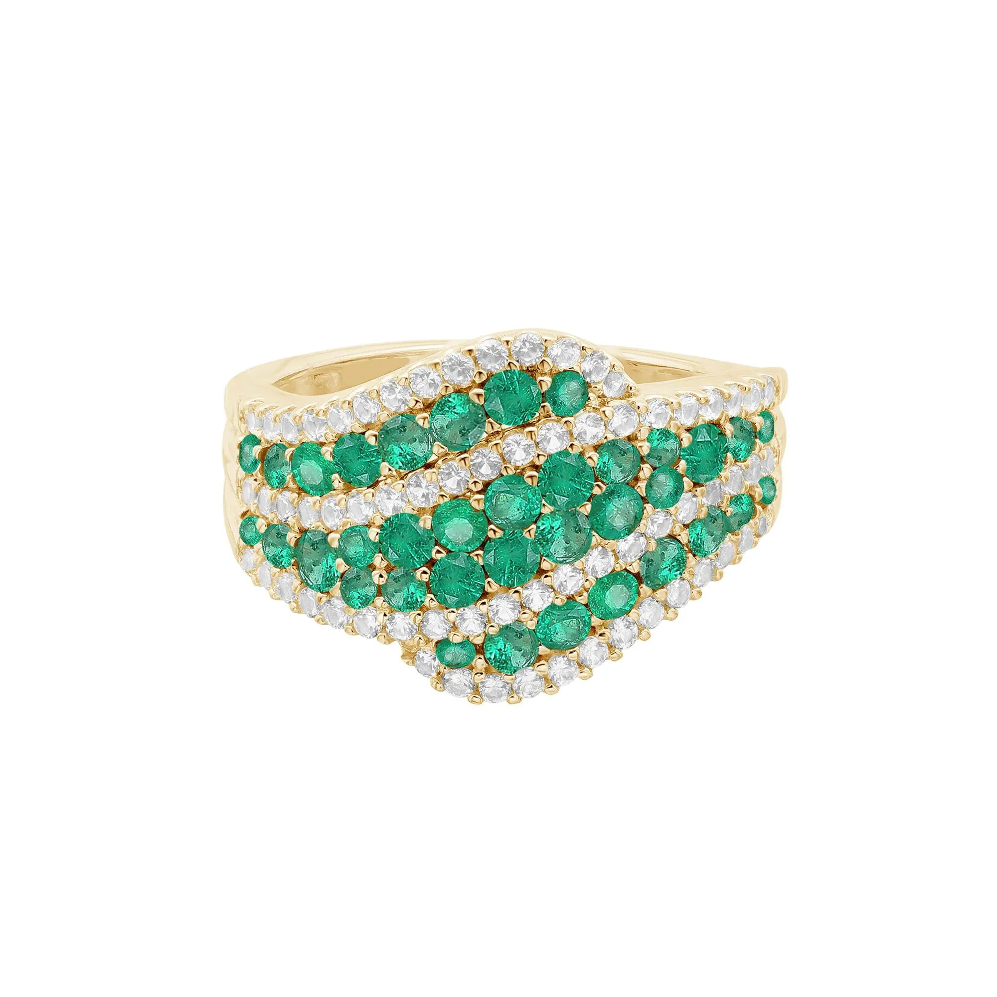 1/2 CT. Tw. Emerald and Diamond Ring 10K Yellow Gold Round Brilliant Cut Size 6 1mm