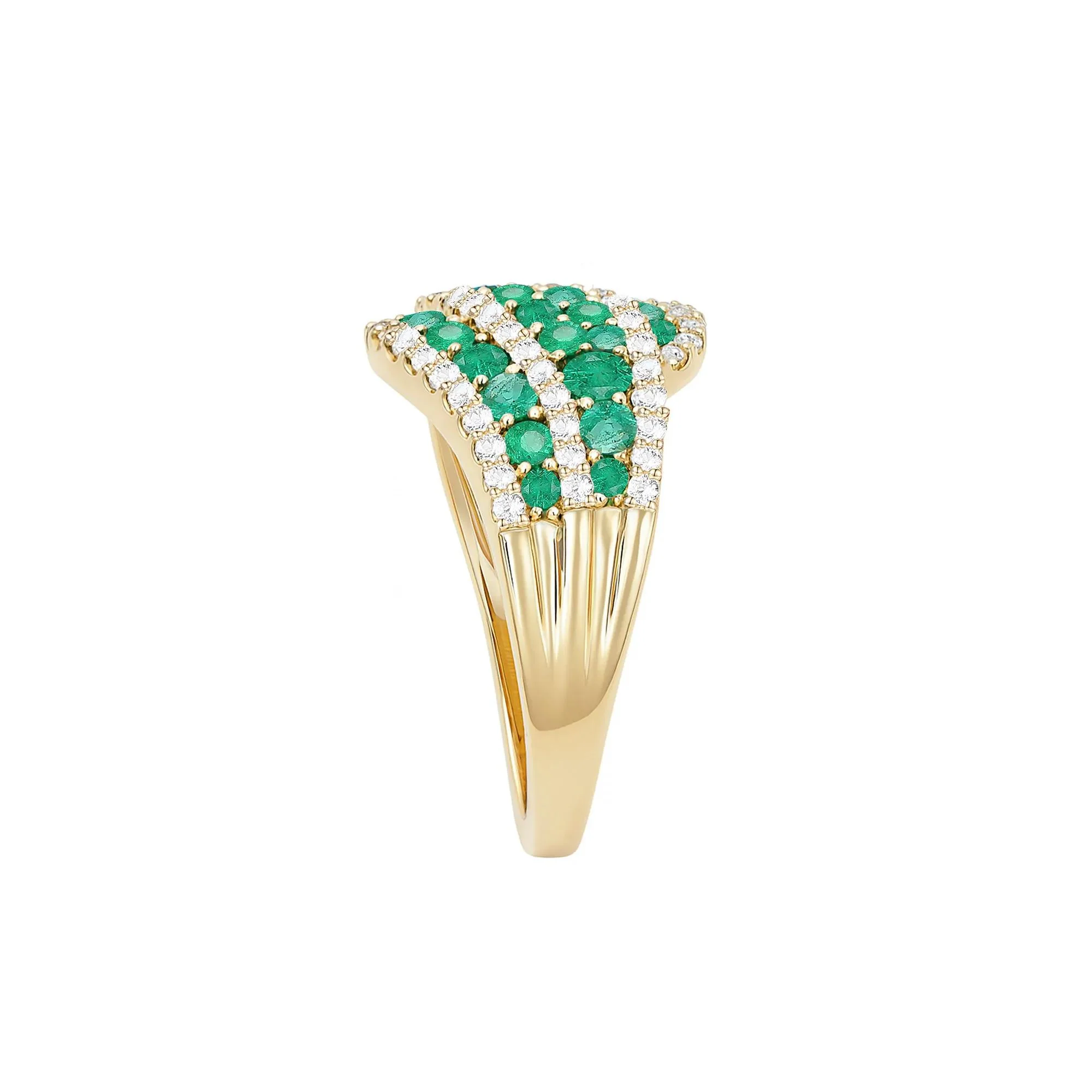 1/2 CT. Tw. Emerald and Diamond Ring 10K Yellow Gold Round Brilliant Cut Size 6.5 1mm - Image 3