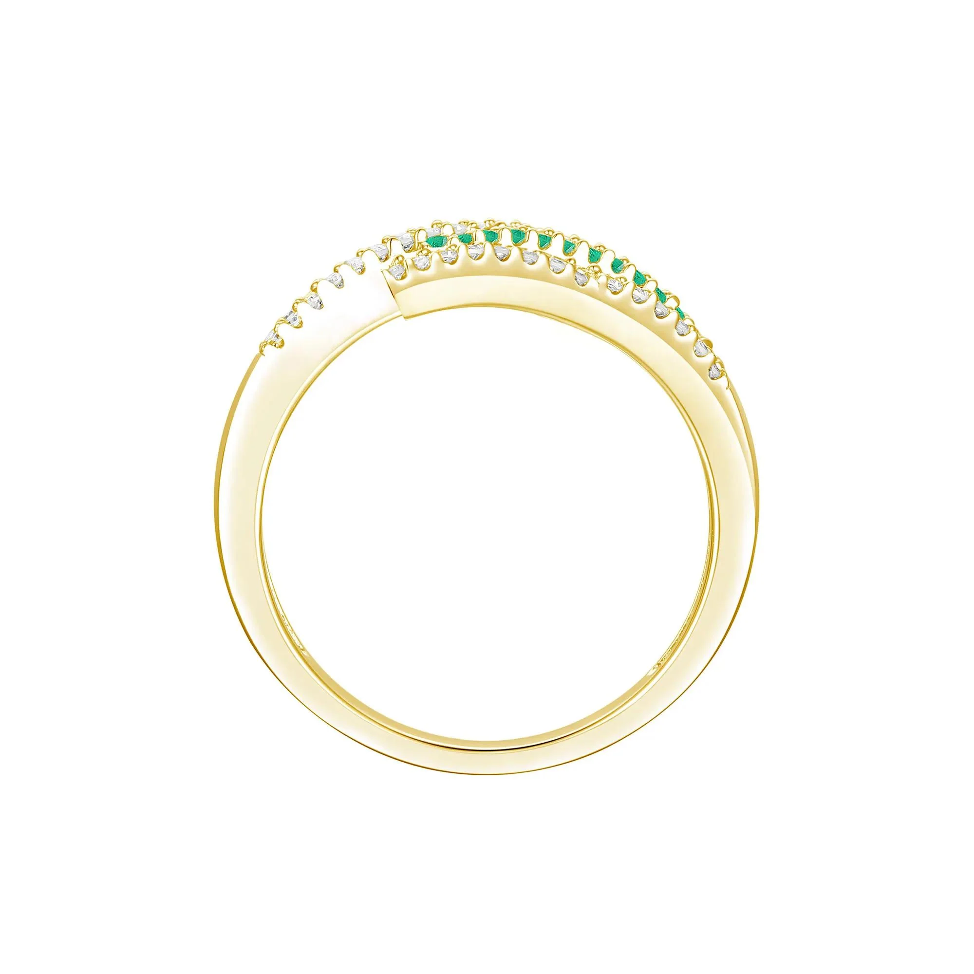 1/2 CT. Tw. Emerald and Diamond Ring 10K Yellow Gold Round Brilliant Cut Size 9 1mm - Image 2