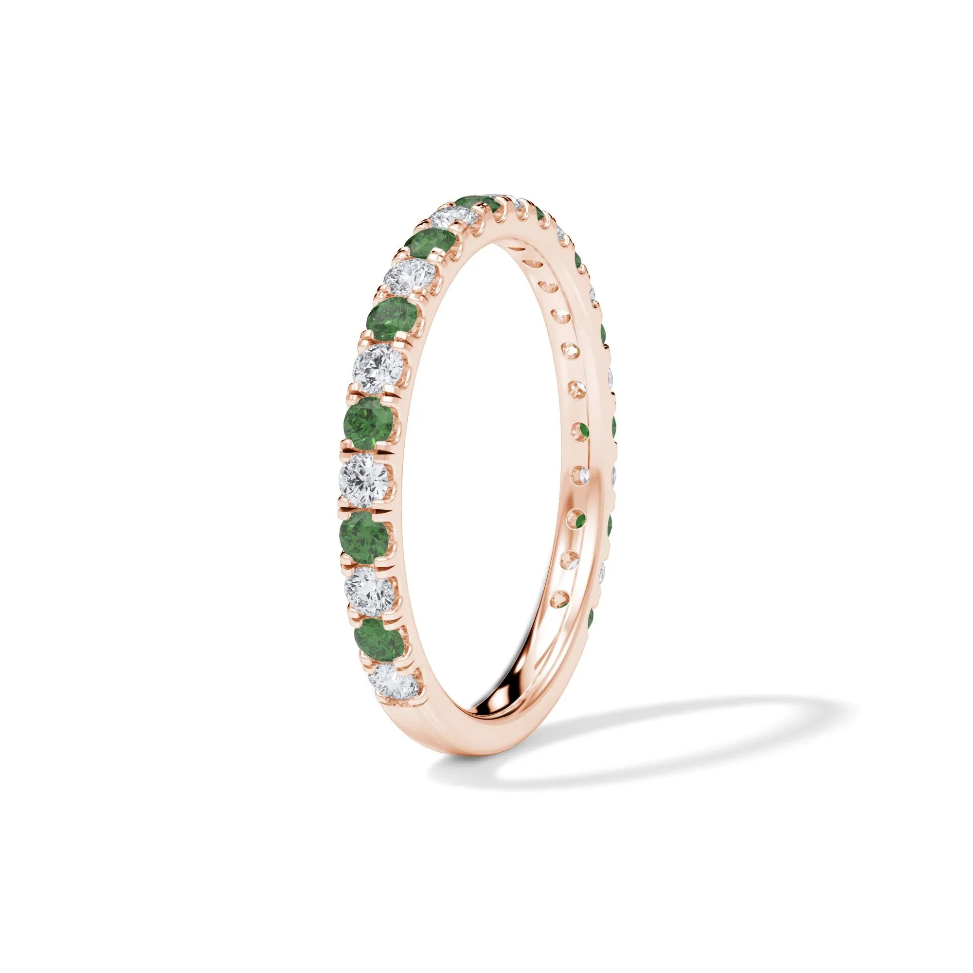 1/3 CT. Tw. Lab Grown Diamond & Lab-Created Emerald Anniversary Band Ring 14K Rose Gold Size 4 3mm - Image 3
