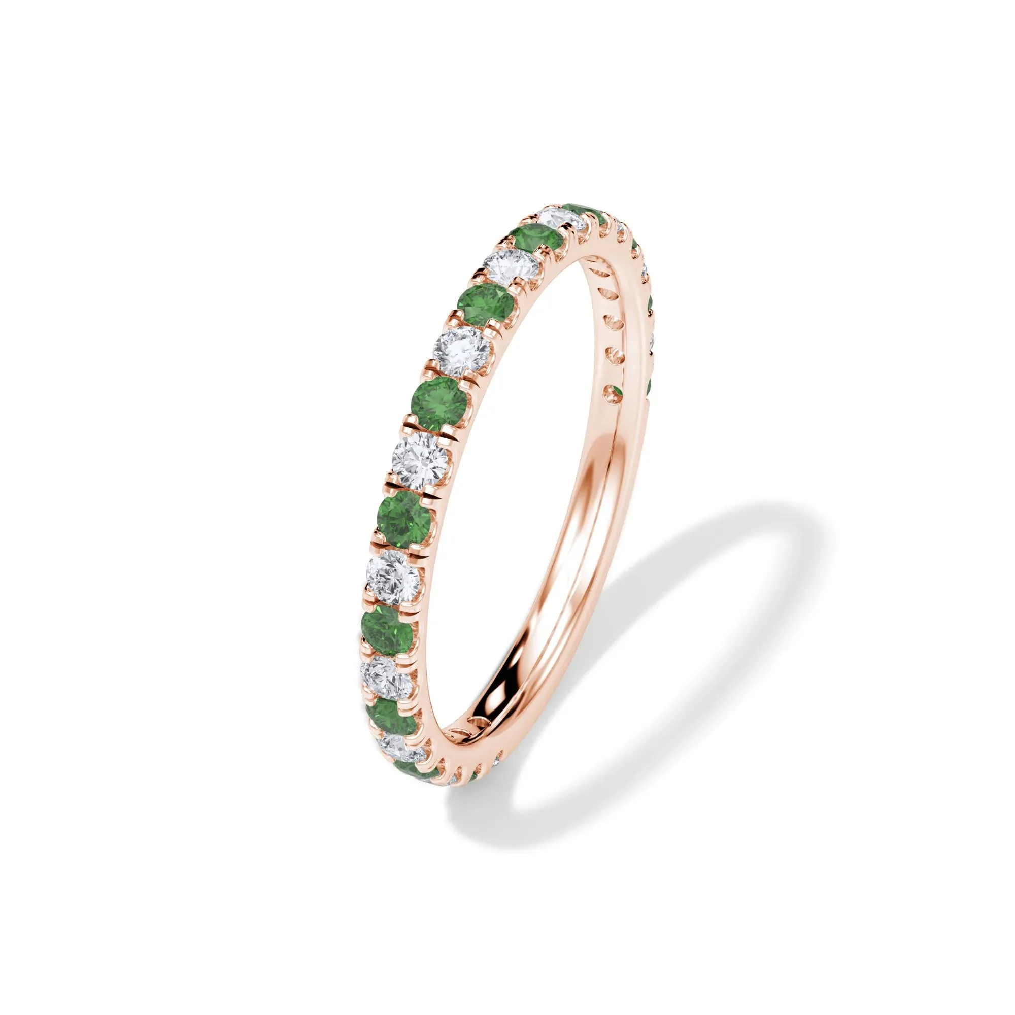 1/3 CT. Tw. Lab Grown Diamond & Lab-Created Emerald Anniversary Band Ring 14K Rose Gold Size 4.5 3mm - Image 4