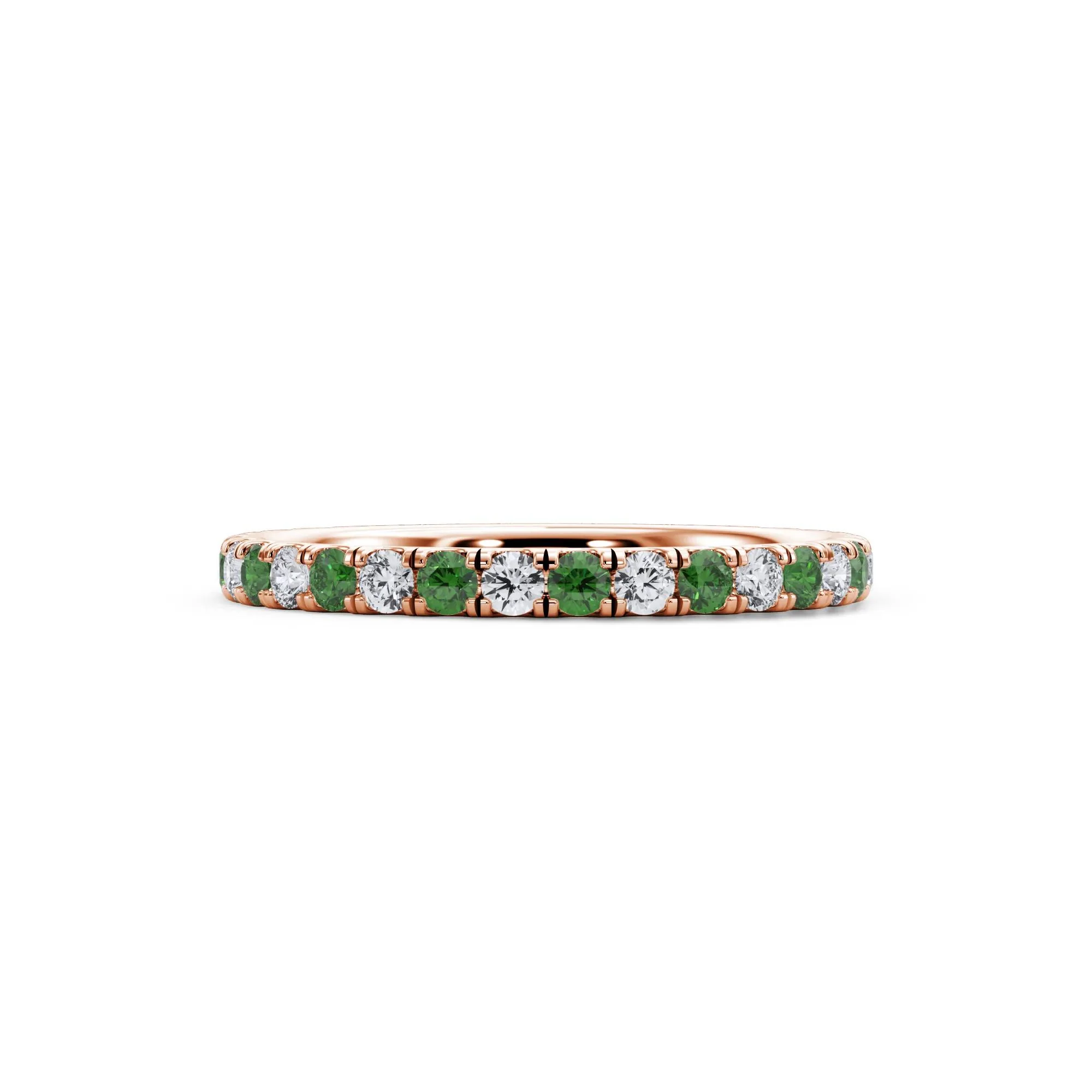 1/3 CT. Tw. Lab Grown Diamond & Lab-Created Emerald Anniversary Band Ring 14K Rose Gold Size 6.5 3mm