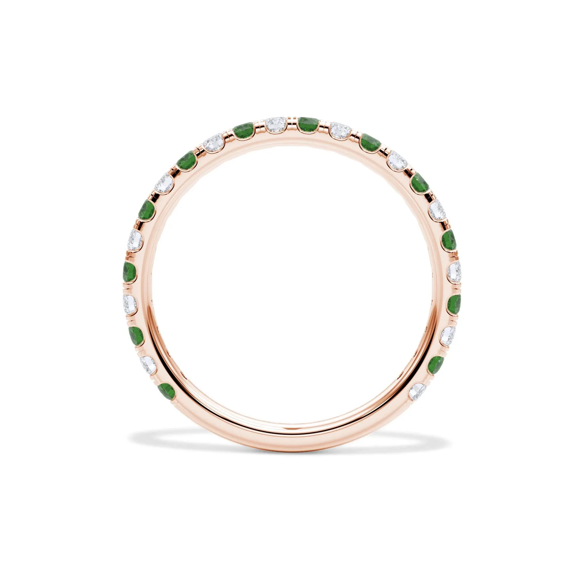 1/3 CT. Tw. Lab Grown Diamond & Lab-Created Emerald Anniversary Band Ring 14K Rose Gold Size 6.5 3mm - Image 2