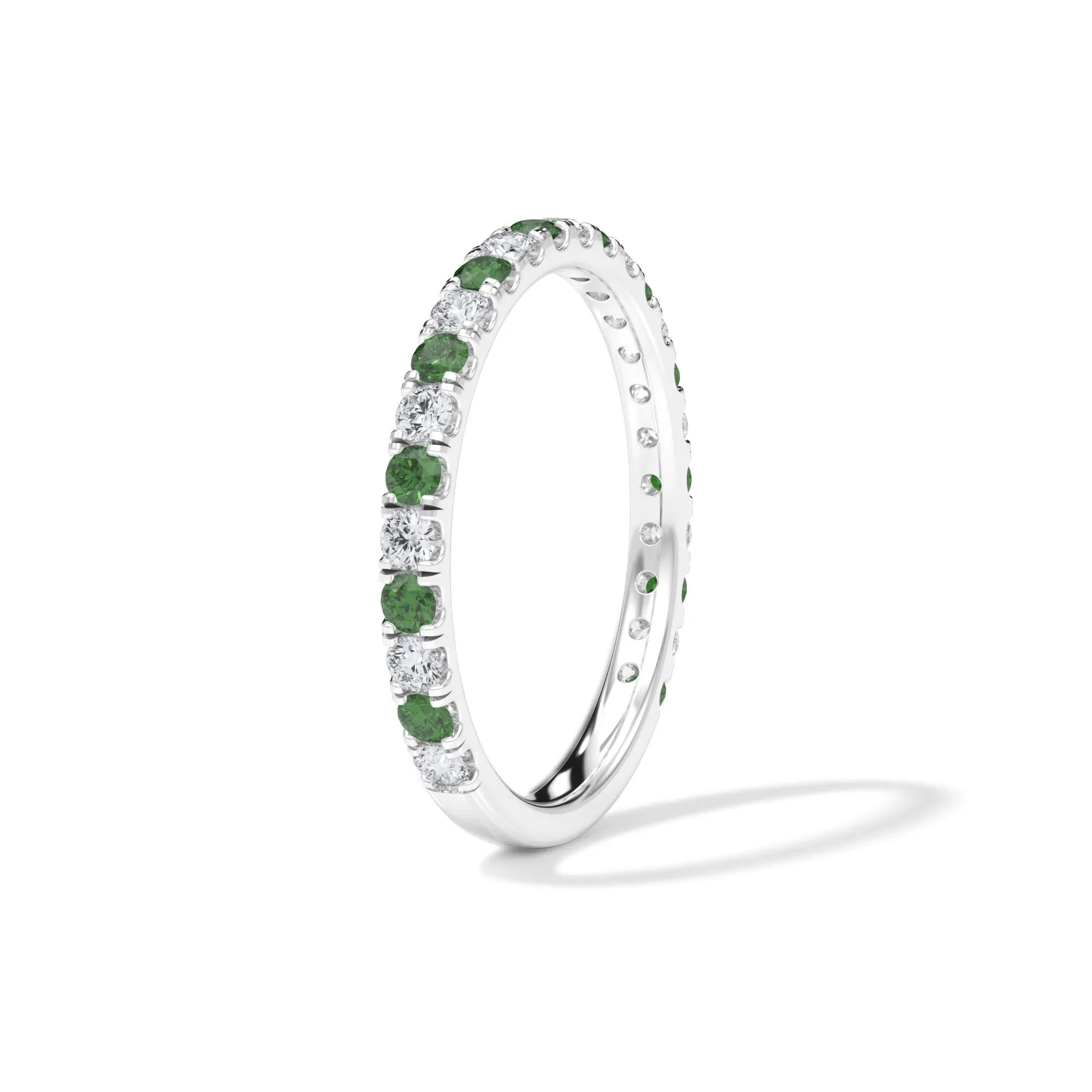 1/3 CT. Tw. Lab Grown Diamond & Lab-Created Emerald Anniversary Band Ring 14K White Gold Size 7 3mm - Image 3