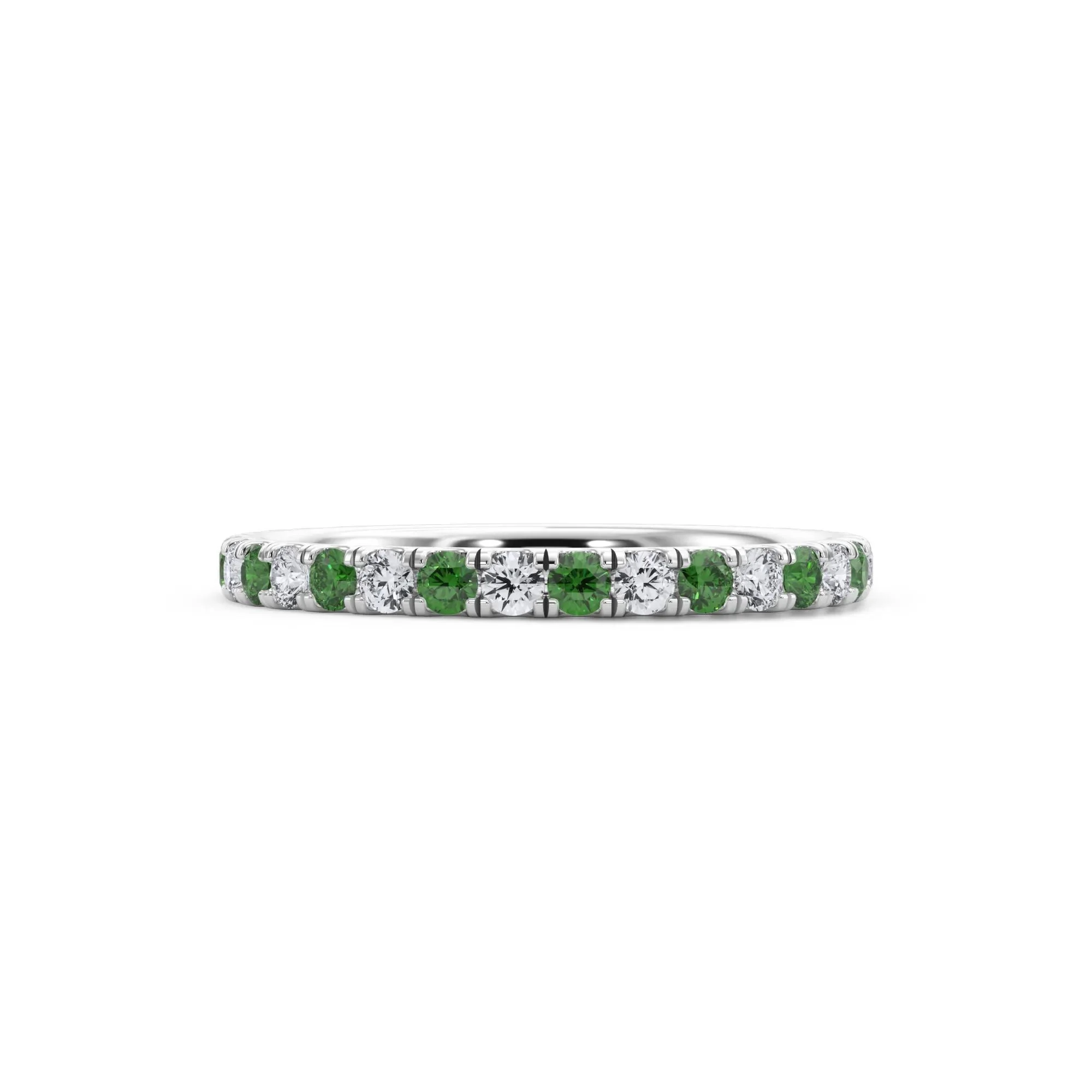 1/3 CT. Tw. Lab Grown Diamond & Lab-Created Emerald Anniversary Band Ring 14K White Gold Size 8 3mm
