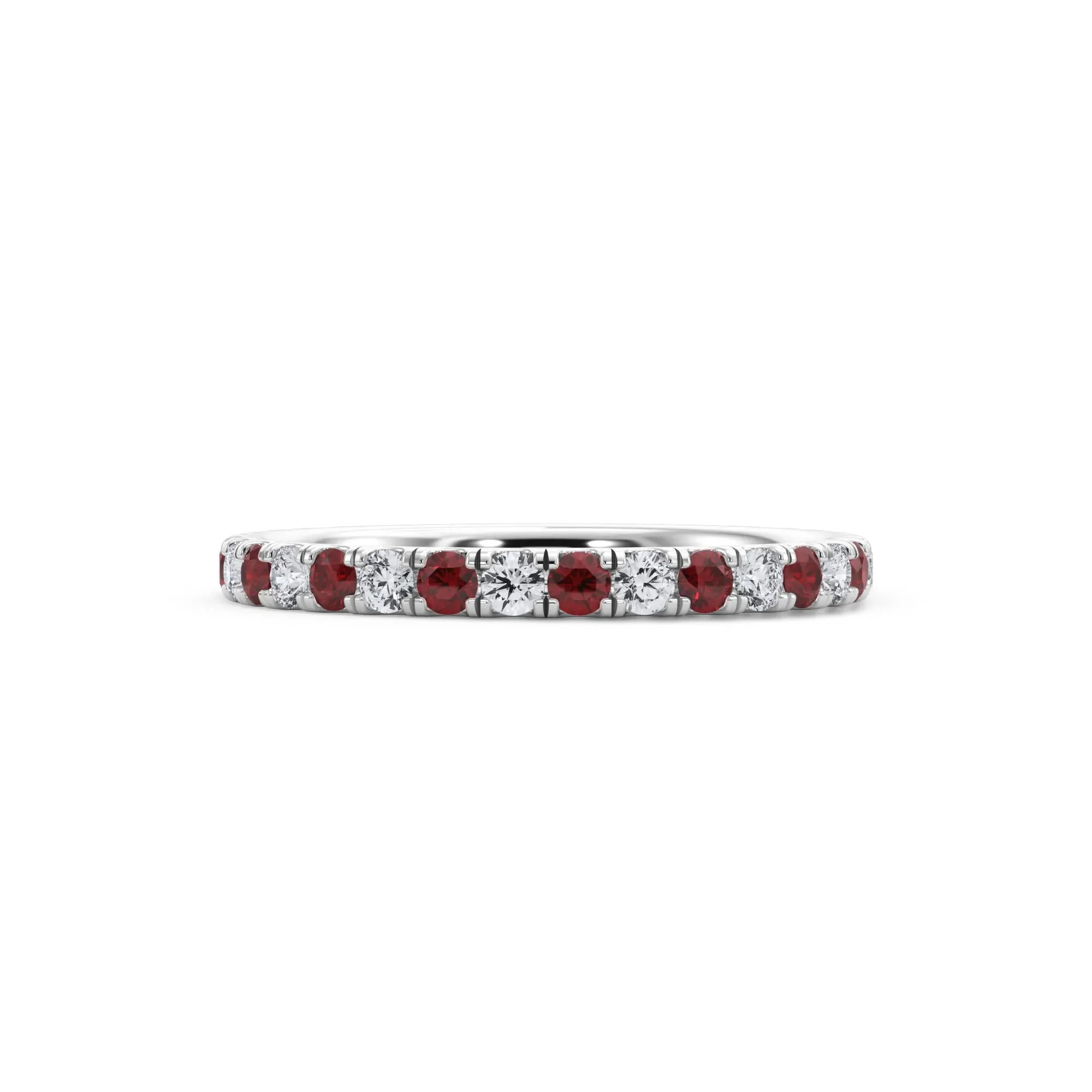 1/3 CT. Tw. Lab Grown Diamond & Lab-Created Ruby Anniversary Band Ring 14K White Gold Size 5 3mm