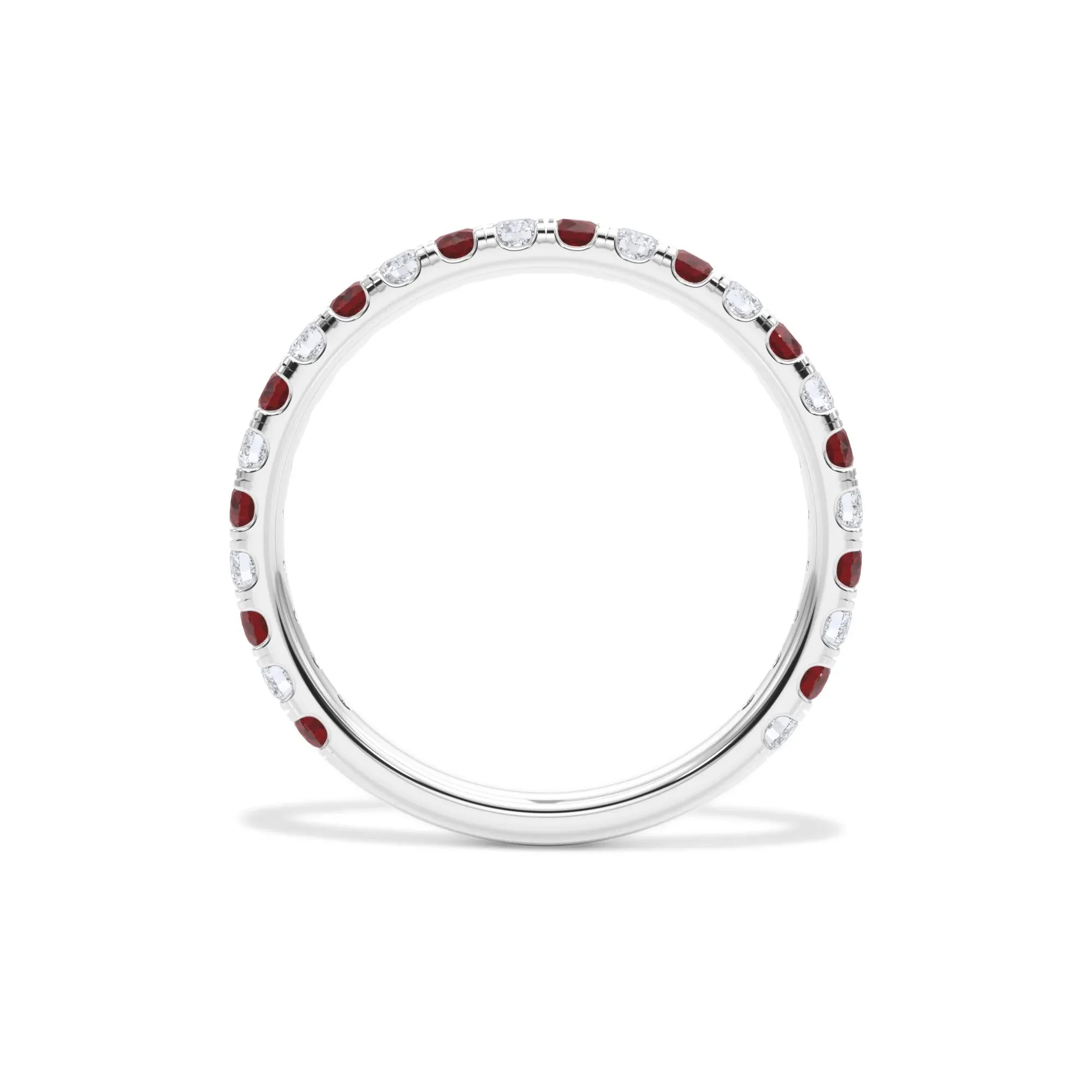 1/3 CT. Tw. Lab Grown Diamond & Lab-Created Ruby Anniversary Band Ring 14K White Gold Size 6 3mm - Image 2