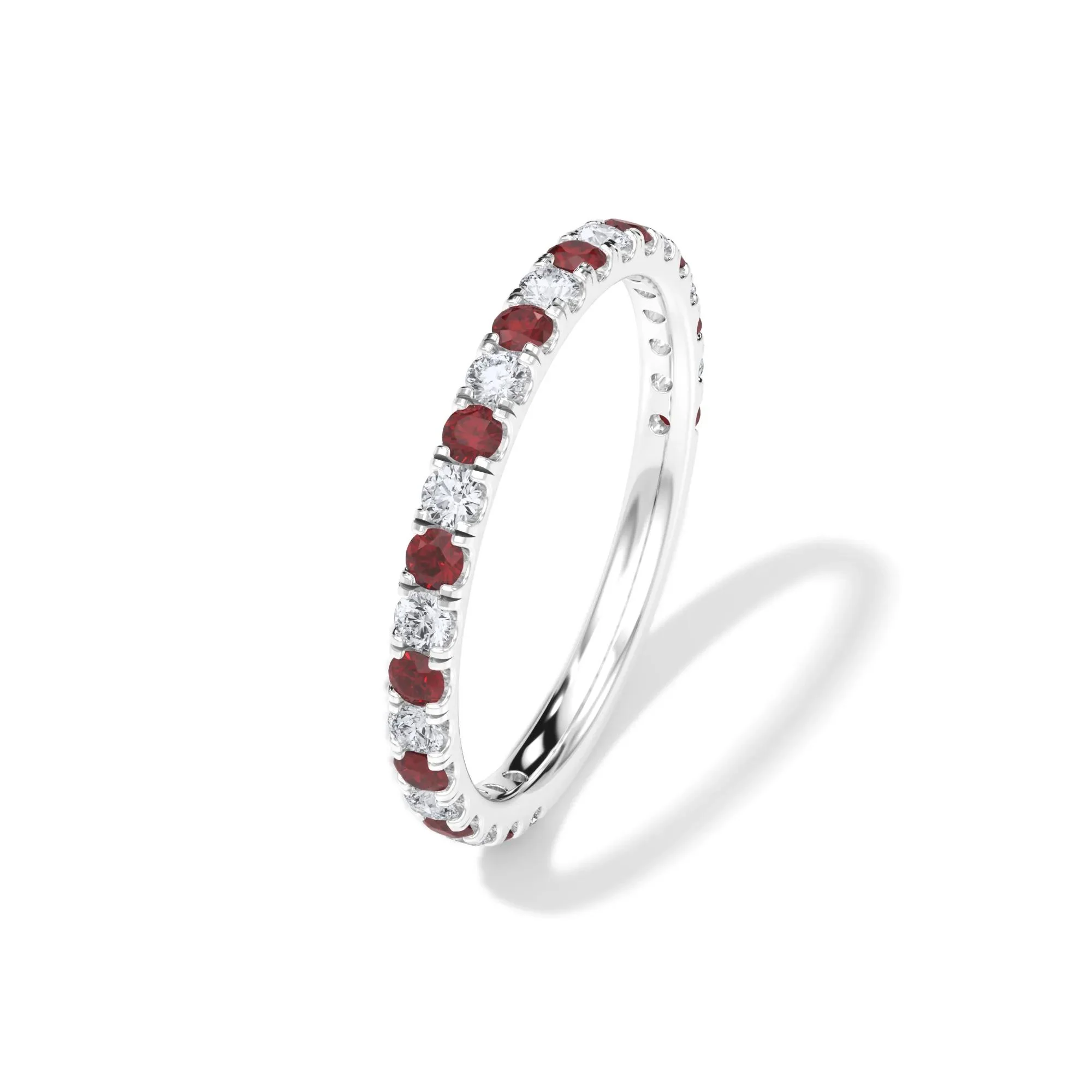 1/3 CT. Tw. Lab Grown Diamond & Lab-Created Ruby Anniversary Band Ring 14K White Gold Size 6 3mm - Image 4