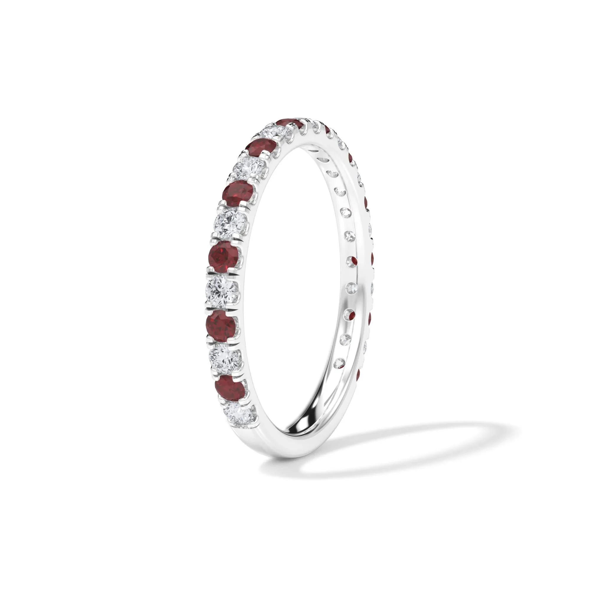 1/3 CT. Tw. Lab Grown Diamond & Lab-Created Ruby Anniversary Band Ring 14K White Gold Size 8.5 3mm - Image 3