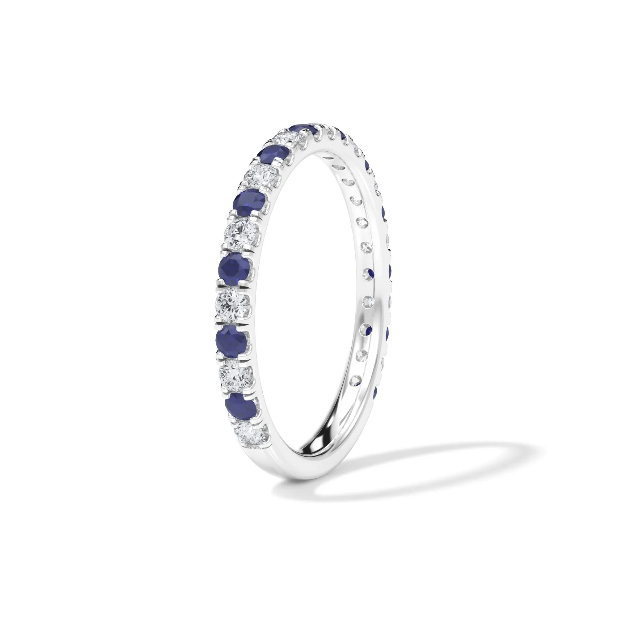 1/3 CT. Tw. Lab Grown Diamond & Lab-Created Sapphire Anniversary Band Ring 14K White Gold Size 5.5 3mm - Image 3
