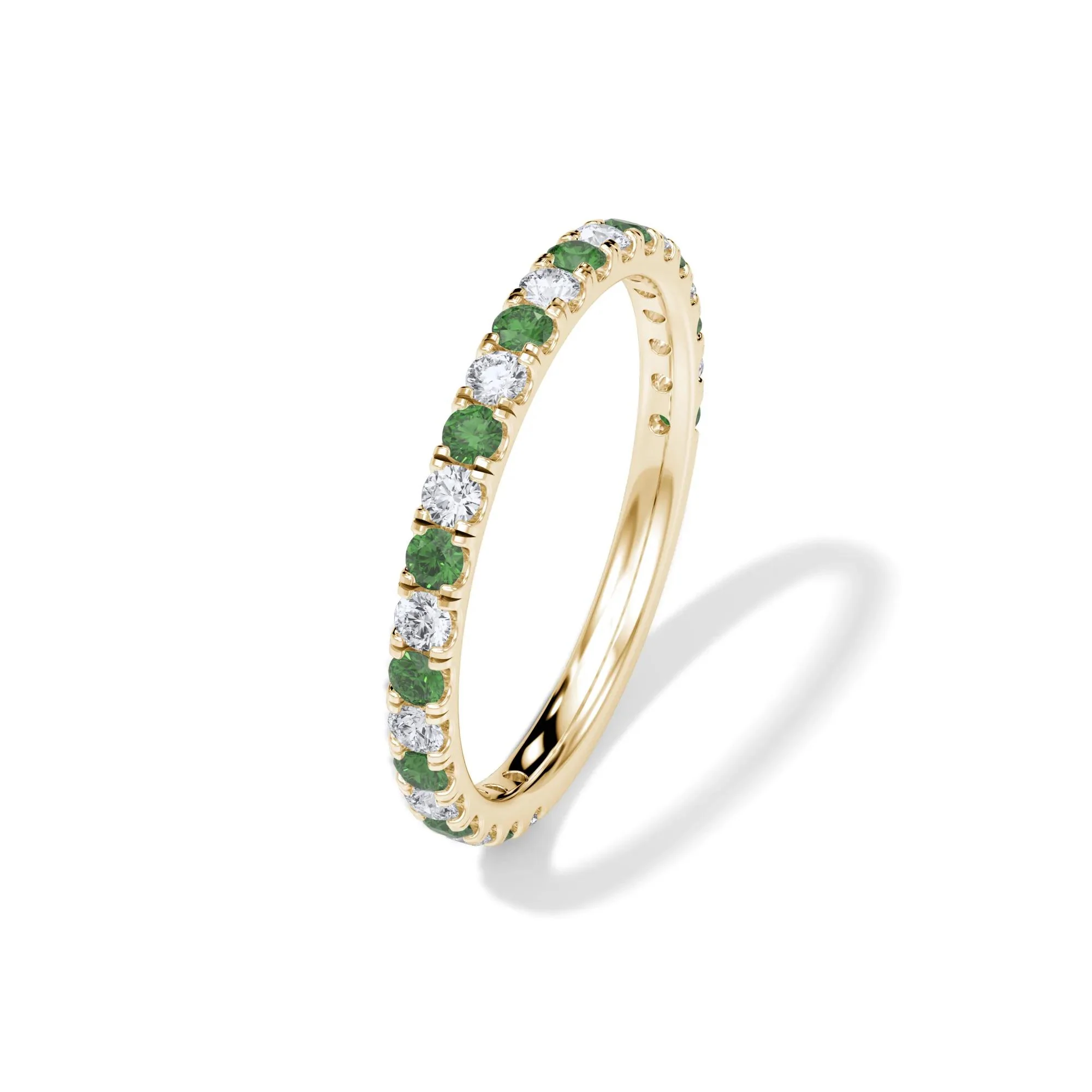 1/3 CT. Tw. Lab Grown Diamond & Lab-Created Emerald Anniversary Band Ring 14K Yellow Gold Size 7.5 3mm - Image 4