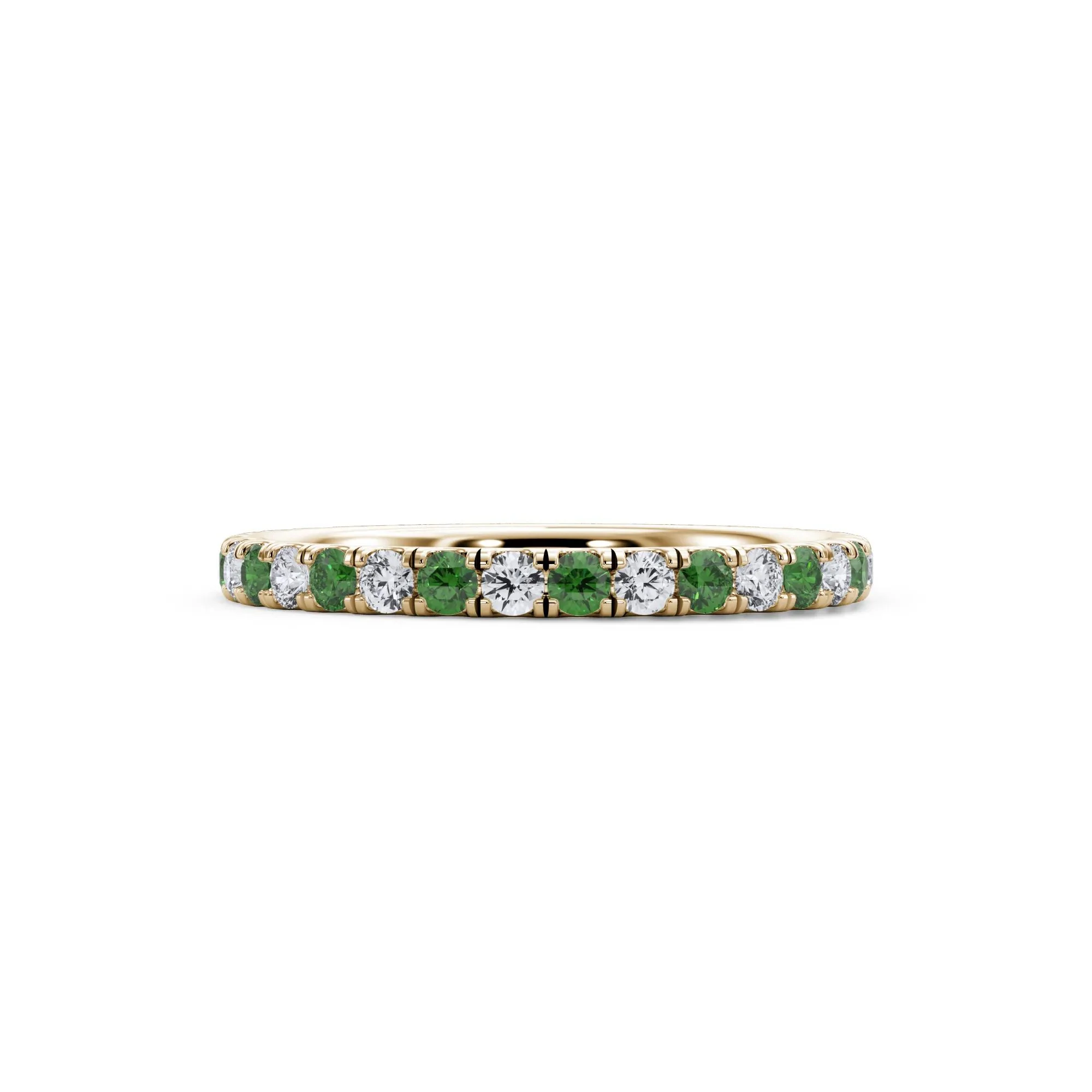 1/3 CT. Tw. Lab Grown Diamond & Lab-Created Emerald Anniversary Band Ring 14K Yellow Gold Size 9 3mm