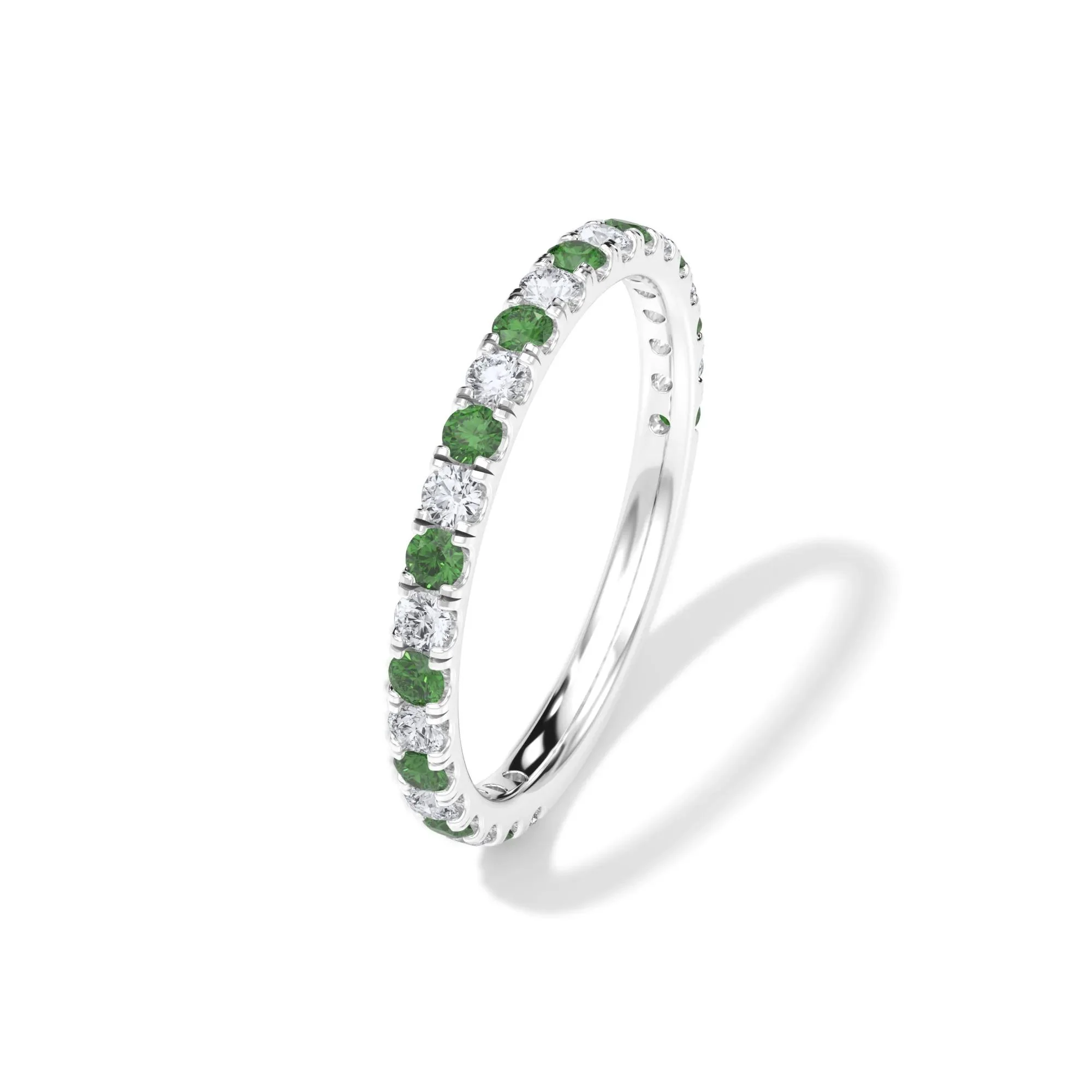 1/3 CT. Tw. Lab Grown Diamond & Lab-Created Emerald Anniversary Band Ring Platinum White Size 9 3mm - Image 4