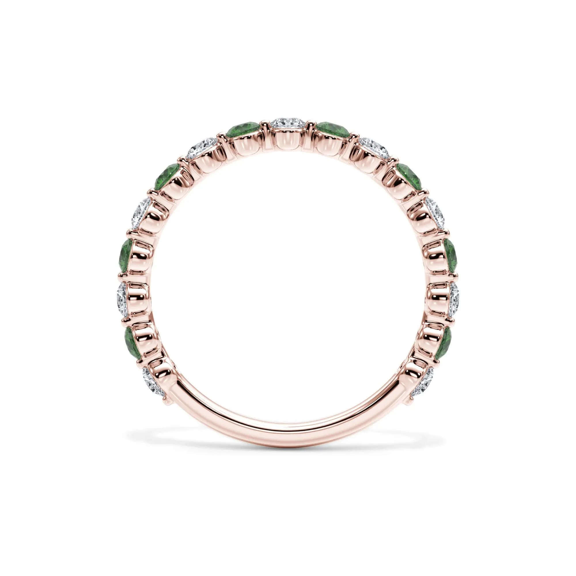 1/3 CT. Tw. Lab Grown Diamond & Lab-Created Emerald Half Eternity Anniversary Band Ring 14K Rose Gold Size 4.5 3mm - Image 2