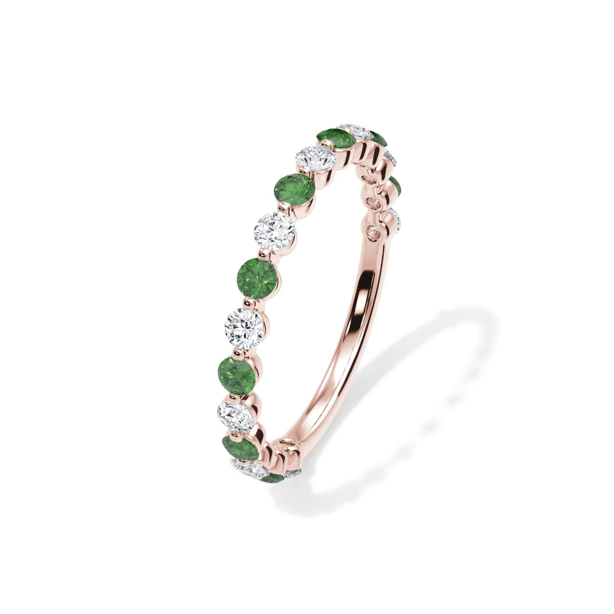 1/3 CT. Tw. Lab Grown Diamond & Lab-Created Emerald Half Eternity Anniversary Band Ring 14K Rose Gold Size 6 3mm - Image 4