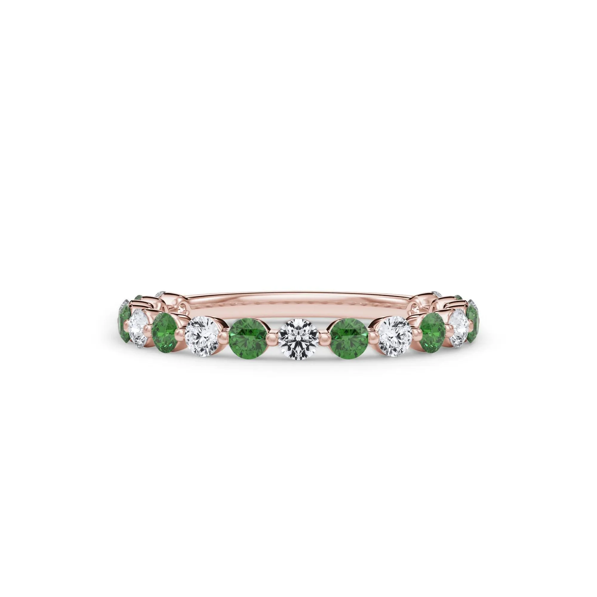 1/3 CT. Tw. Lab Grown Diamond & Lab-Created Emerald Half Eternity Anniversary Band Ring 14K Rose Gold Size 7.5 3mm