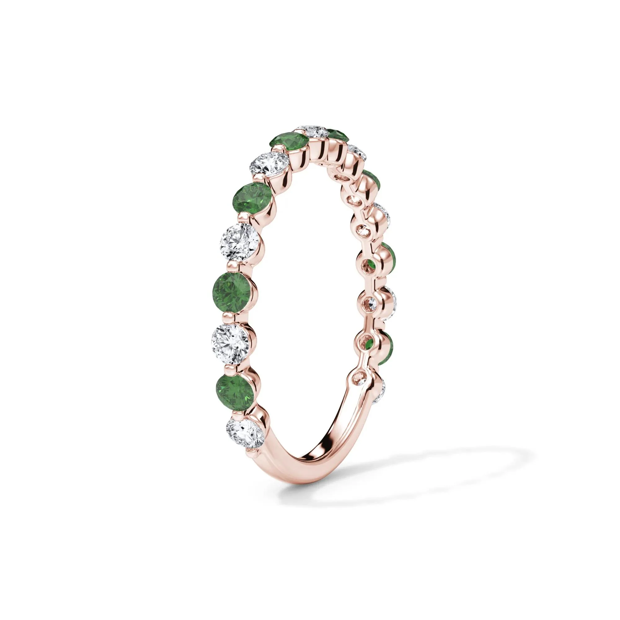 1/3 CT. Tw. Lab Grown Diamond & Lab-Created Emerald Half Eternity Anniversary Band Ring 14K Rose Gold Size 7.5 3mm - Image 3