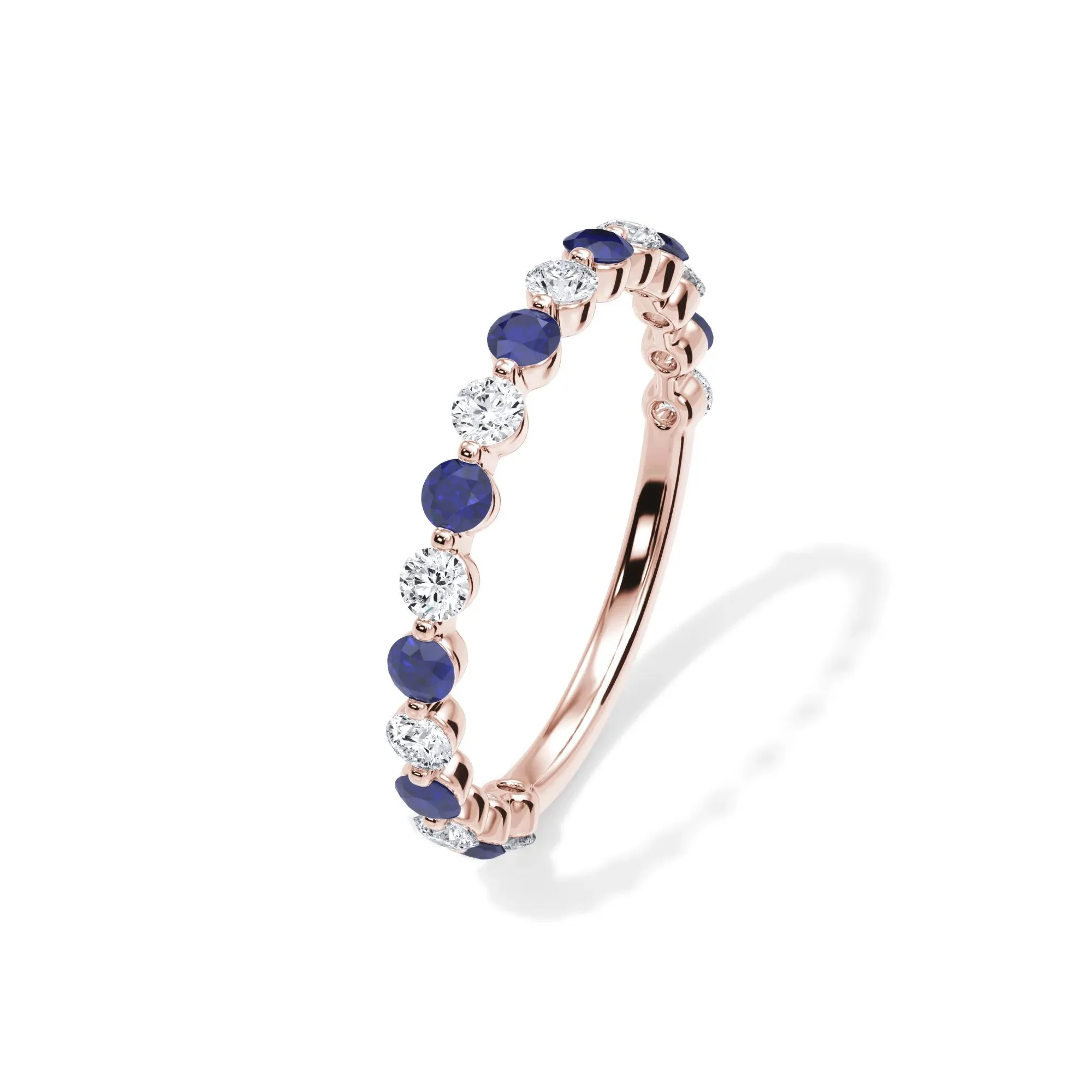 1/3 CT. Tw. Lab Grown Diamond & Lab-Created Sapphire Half Eternity Anniversary Band Ring 14K Rose Gold Size 8 3mm - Image 4